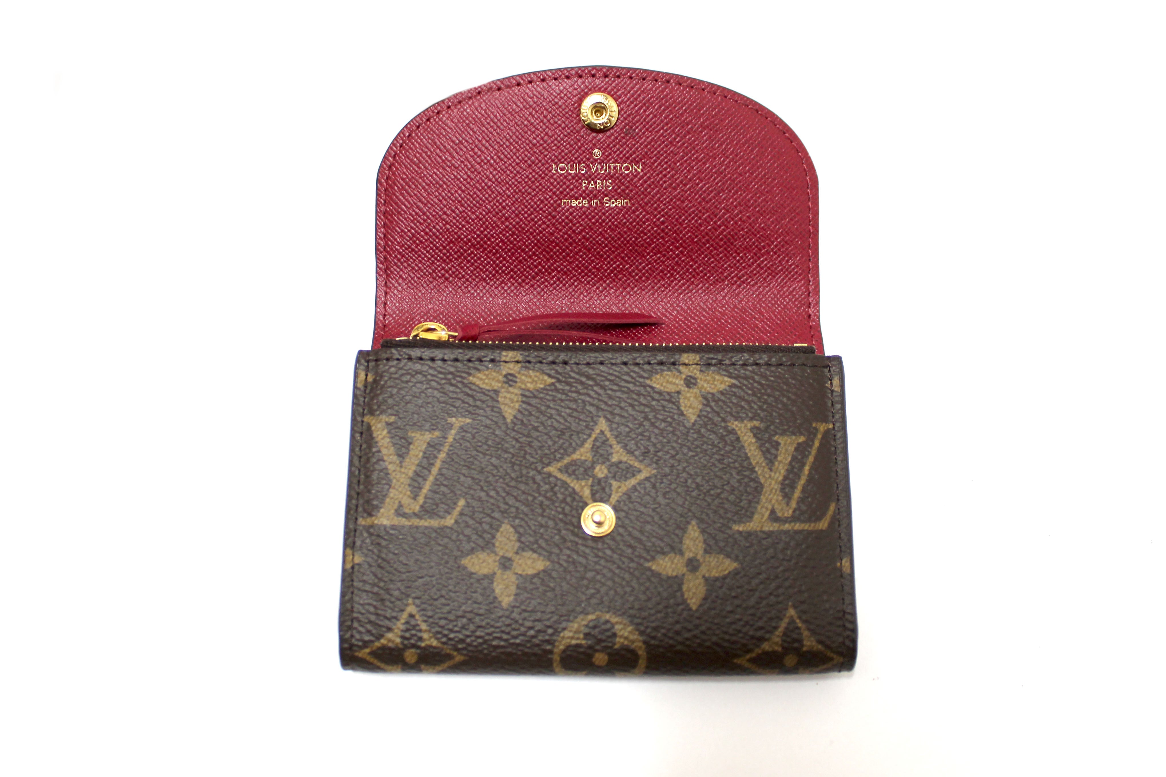 Authentic New Louis Vuitton Classic Monogram with Fuchsia Rosalie Coin Card Case Wallet