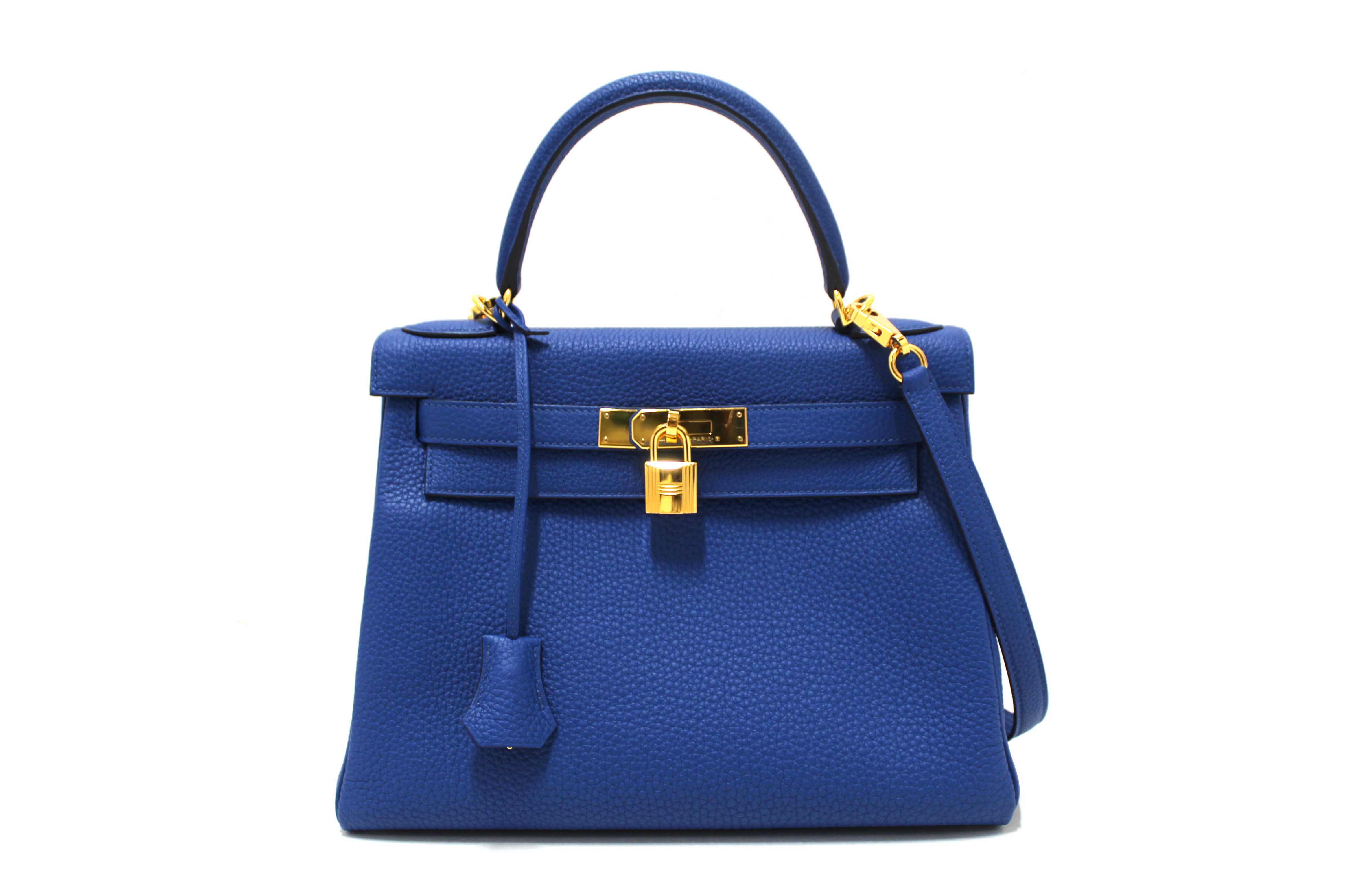 Authentic Hermes Blue Franc Togo Leather Retourne Kelly 28 Handbag/Shoulder Bag