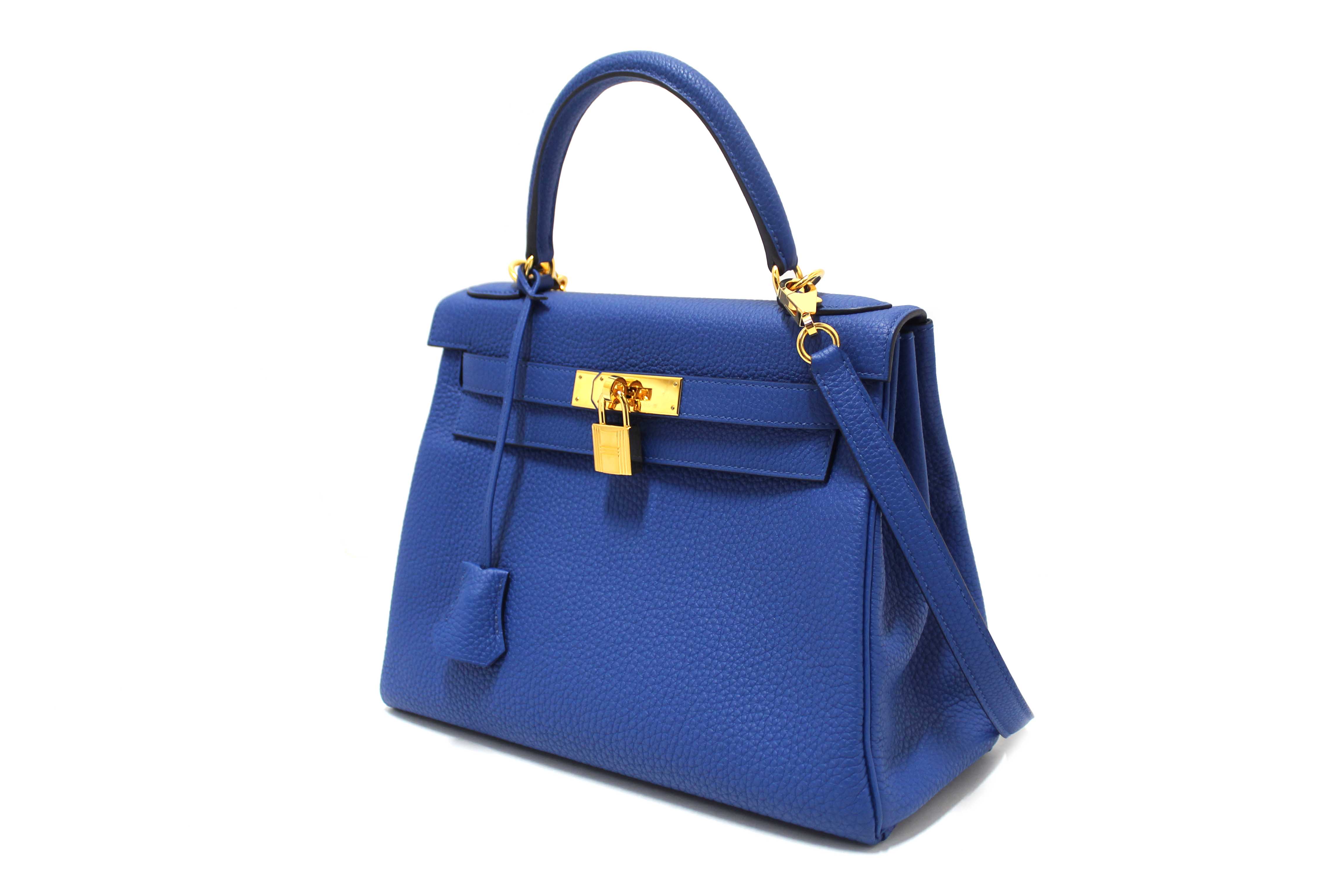 Authentic Hermes Blue Franc Togo Leather Retourne Kelly 28 Handbag/Shoulder Bag
