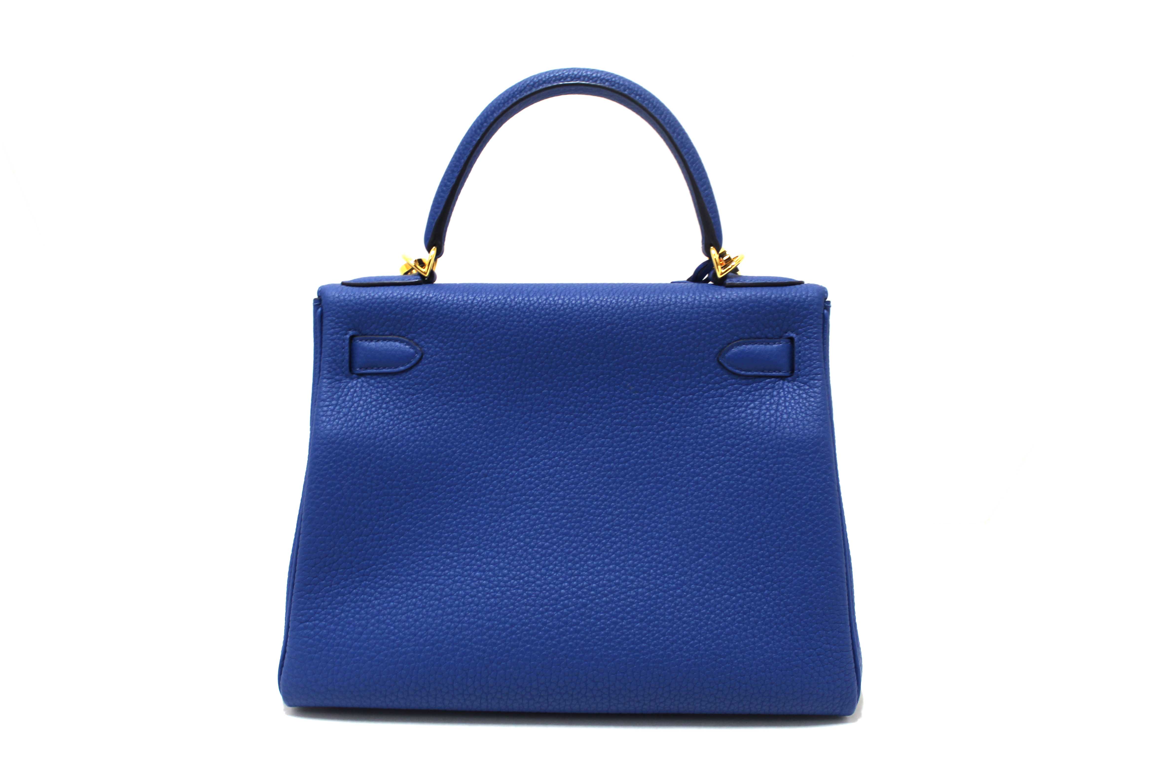 Authentic Hermes Blue Franc Togo Leather Retourne Kelly 28 Handbag/Shoulder Bag