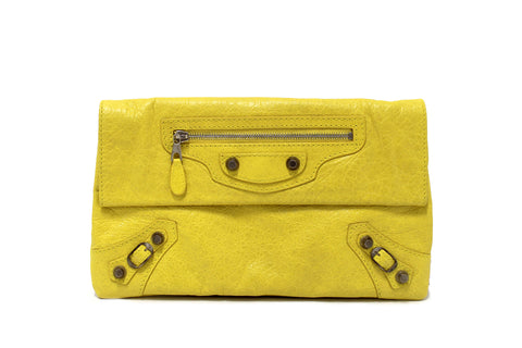 Authentic Balenciaga Yellow Leather Giant Envelope 21 Clutch HandBag