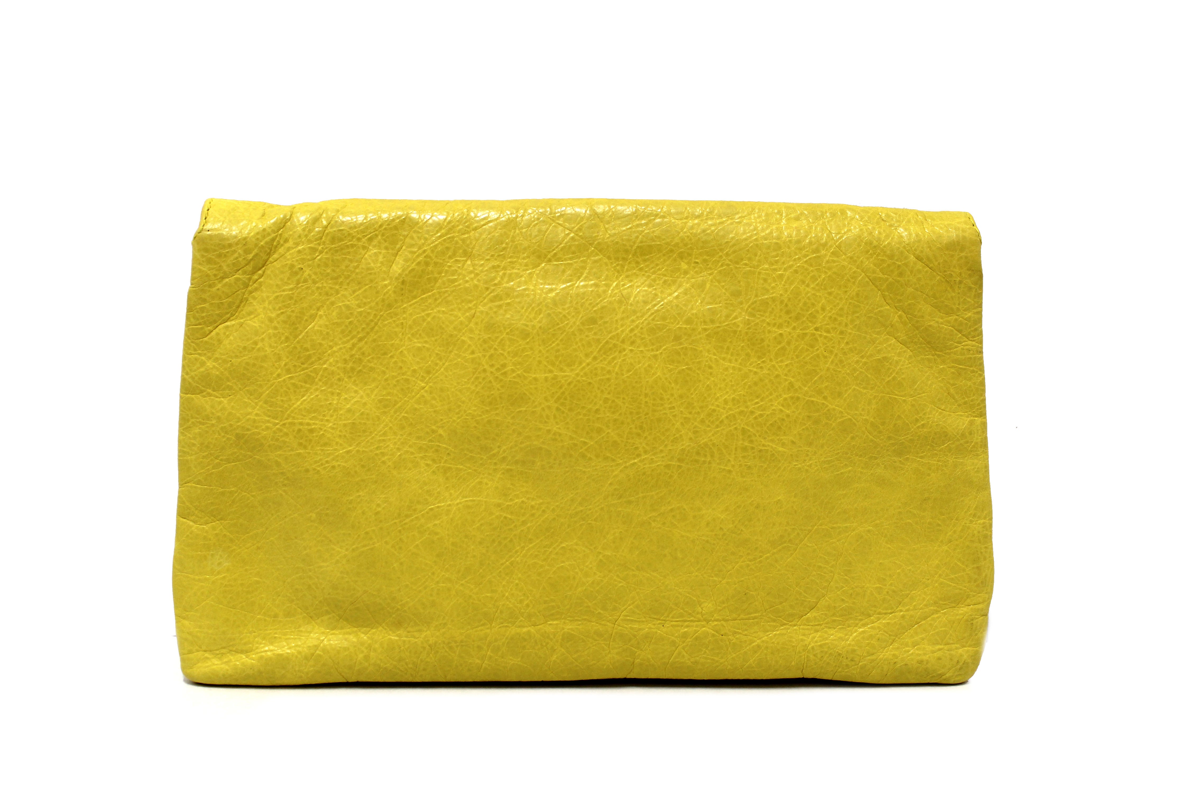 Authentic Balenciaga Yellow Leather Giant Envelope 21 Clutch HandBag