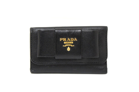 Authentic Prada Black Leather 6 Key Holder Case