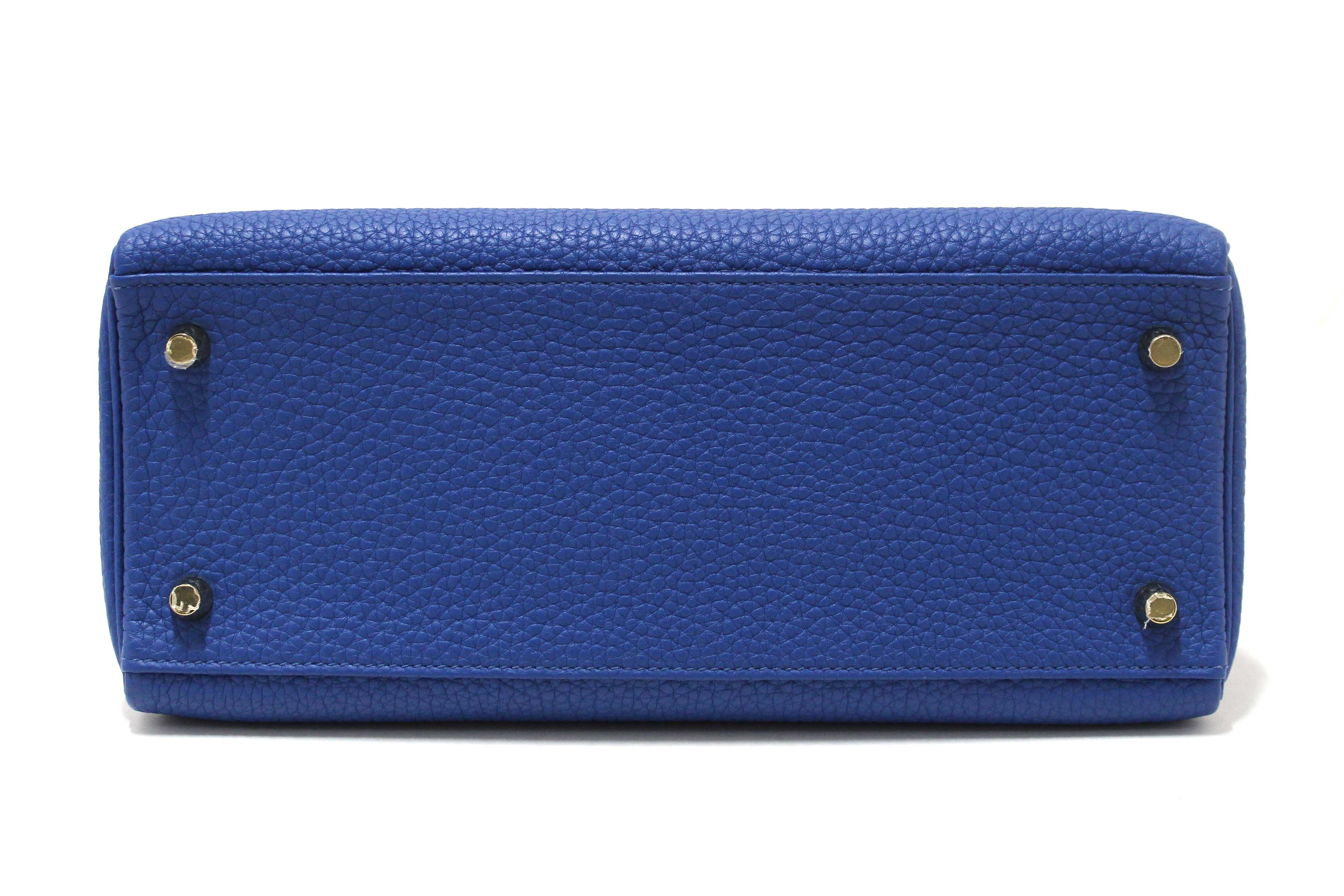 Authentic Hermes Blue Franc Togo Leather Retourne Kelly 28 Handbag/Shoulder Bag