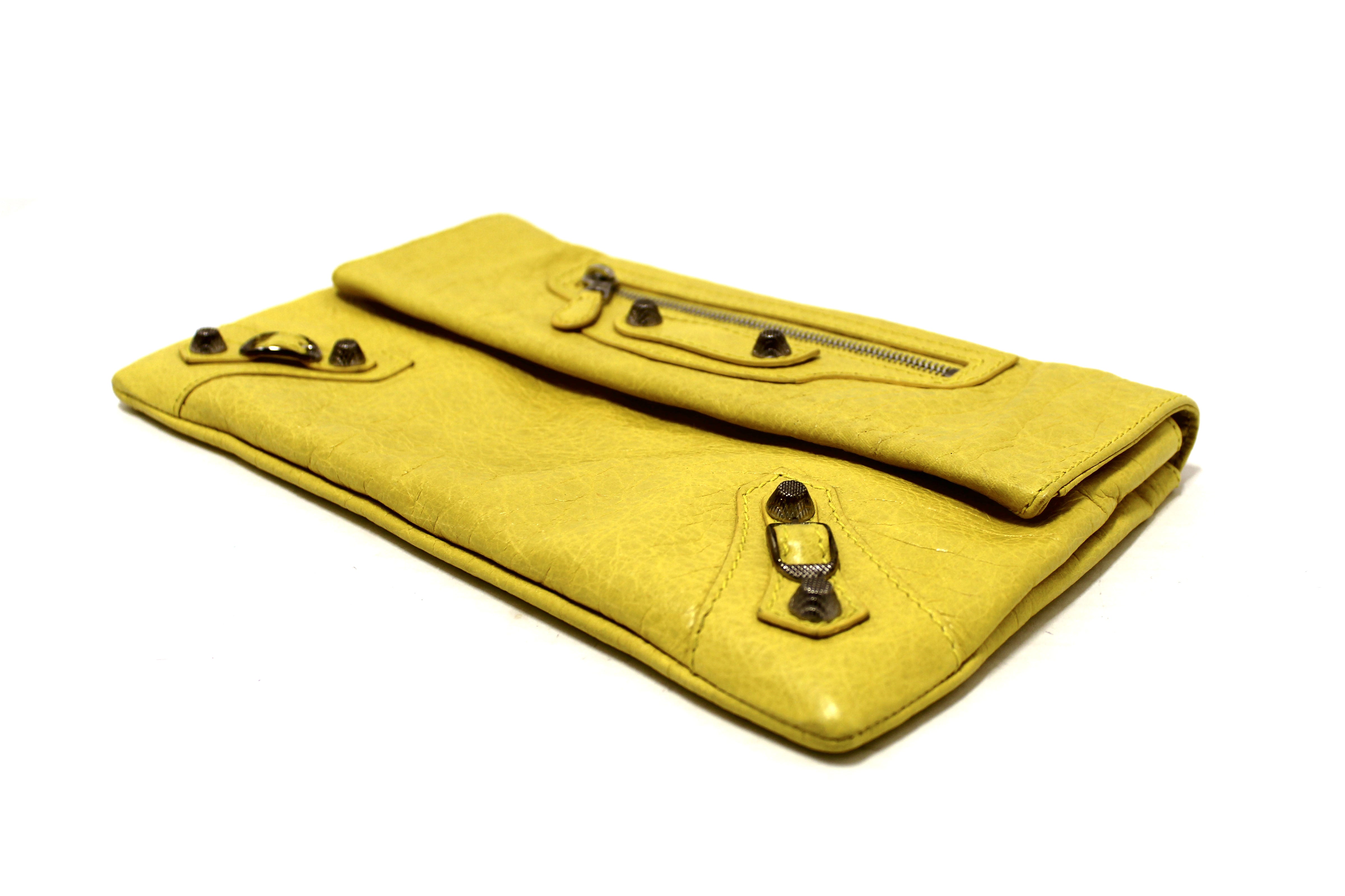 Authentic Balenciaga Yellow Leather Giant Envelope 21 Clutch HandBag