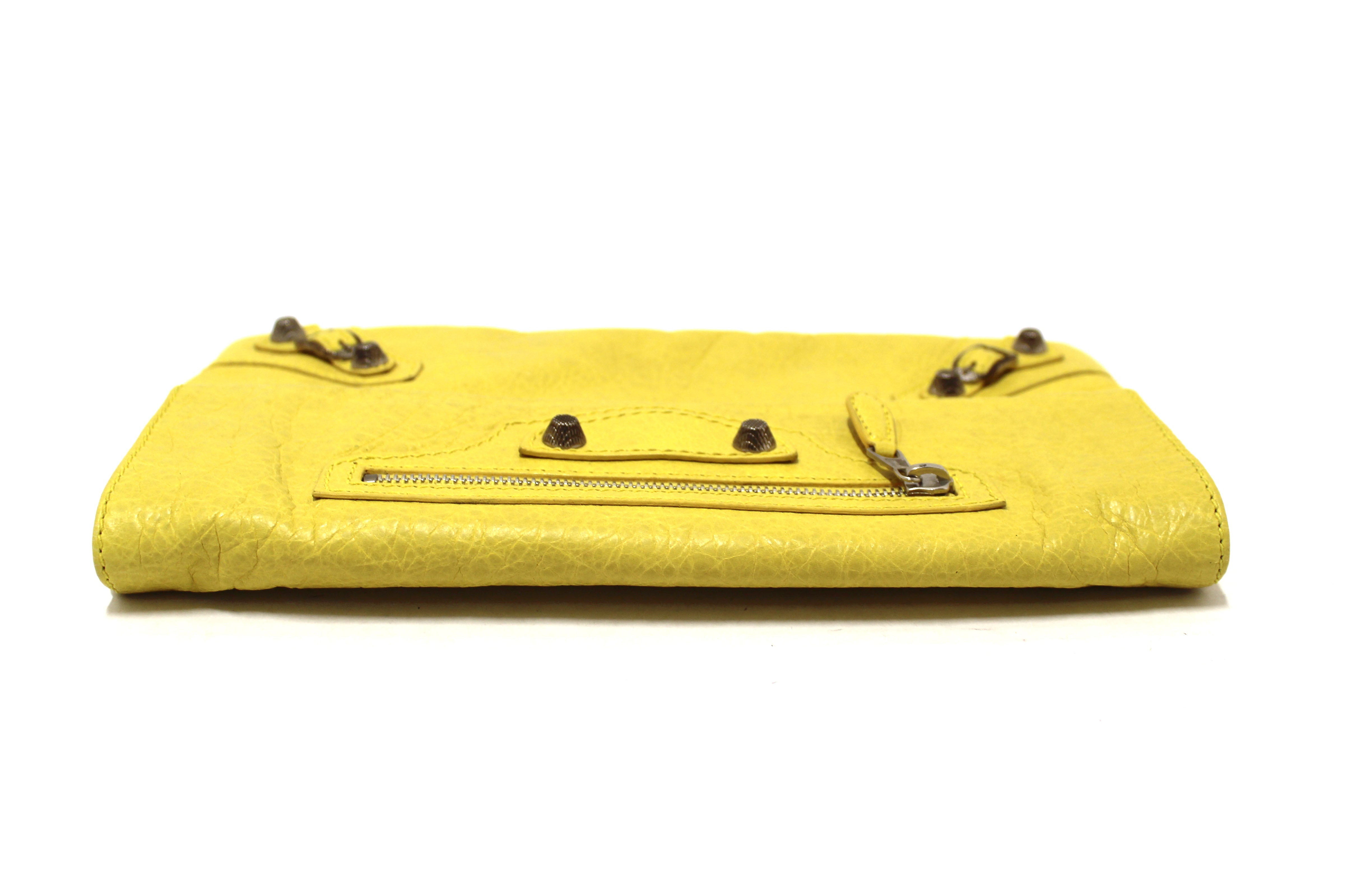 Authentic Balenciaga Yellow Leather Giant Envelope 21 Clutch HandBag