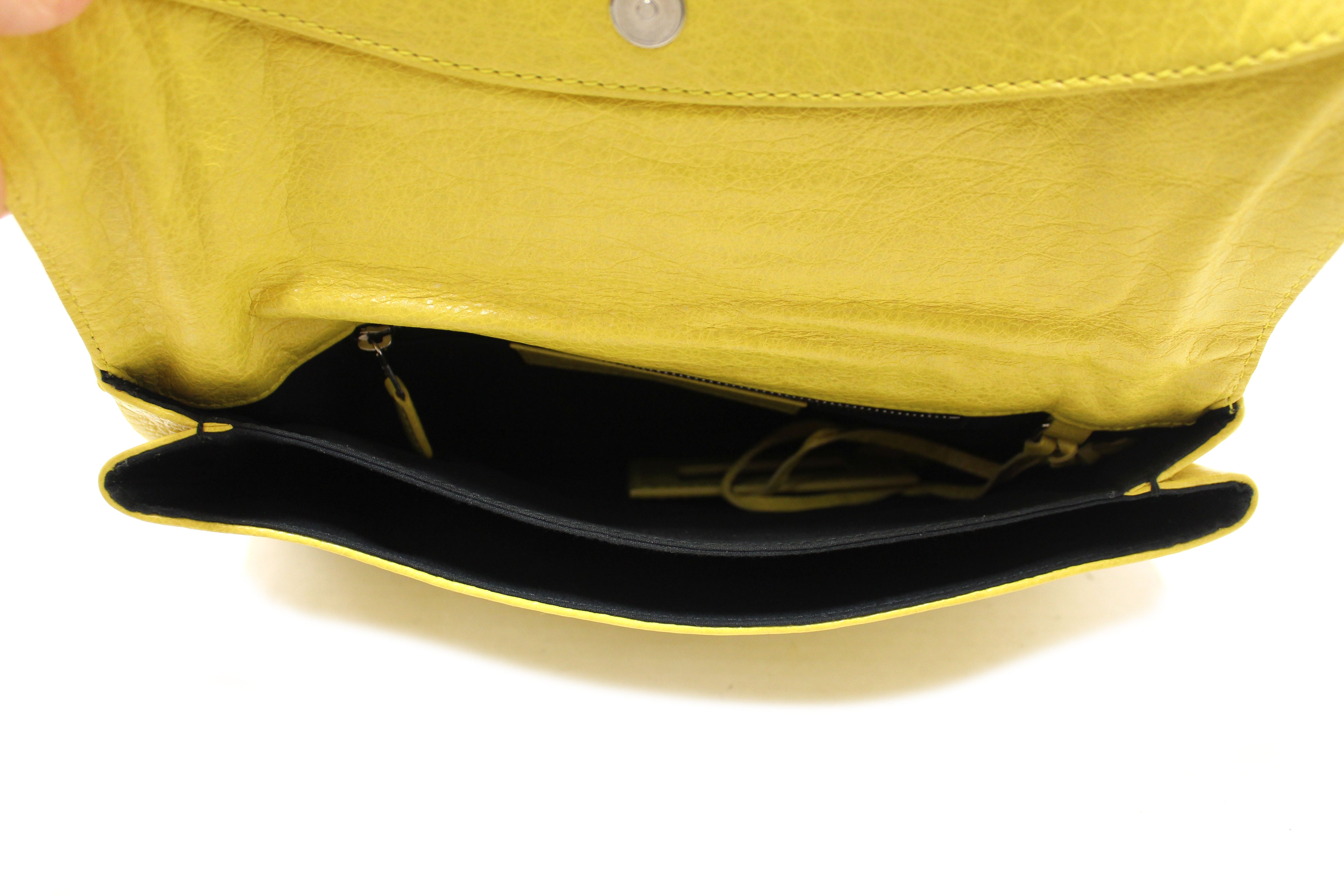 Authentic Balenciaga Yellow Leather Giant Envelope 21 Clutch HandBag