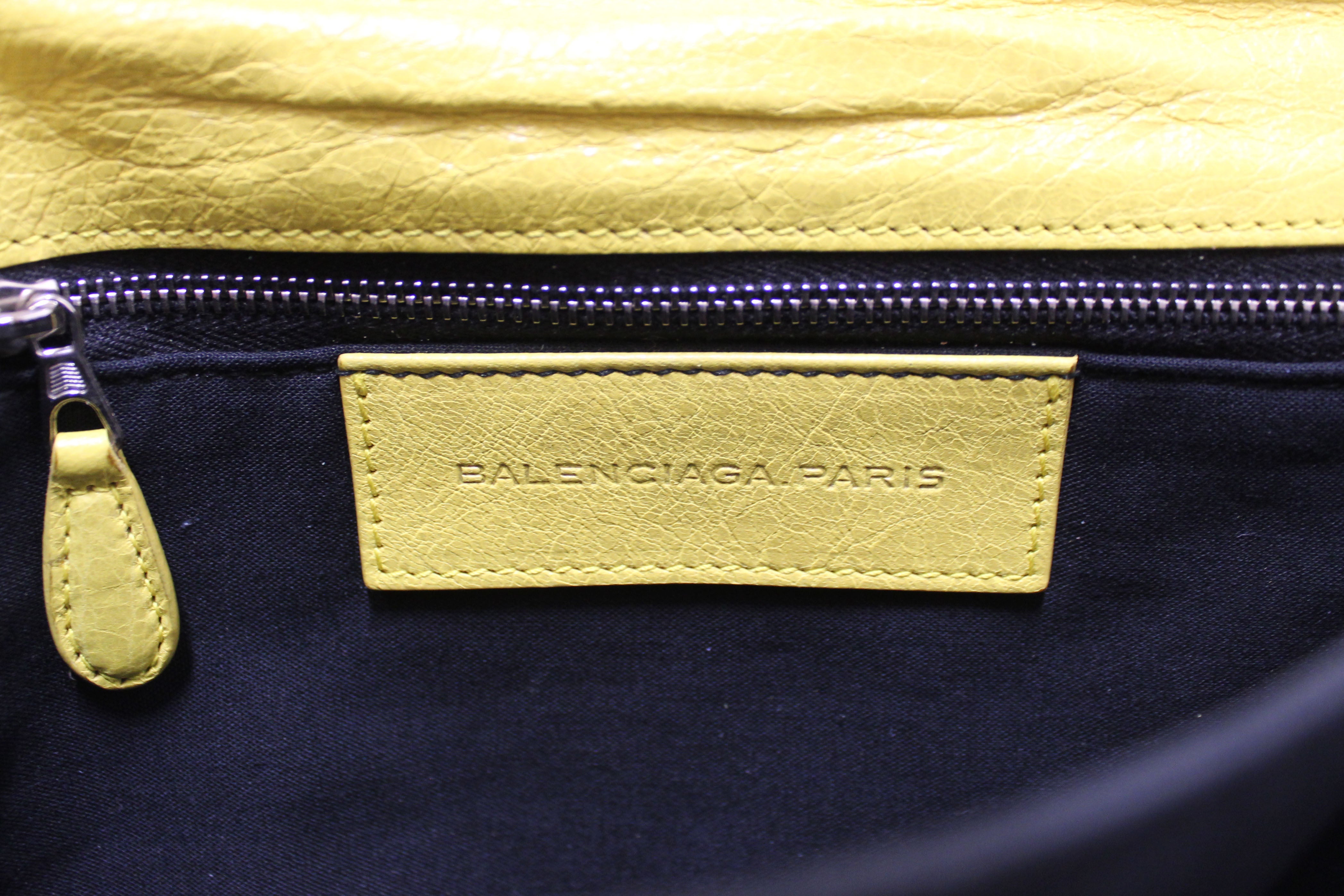 Authentic Balenciaga Yellow Leather Giant Envelope 21 Clutch HandBag