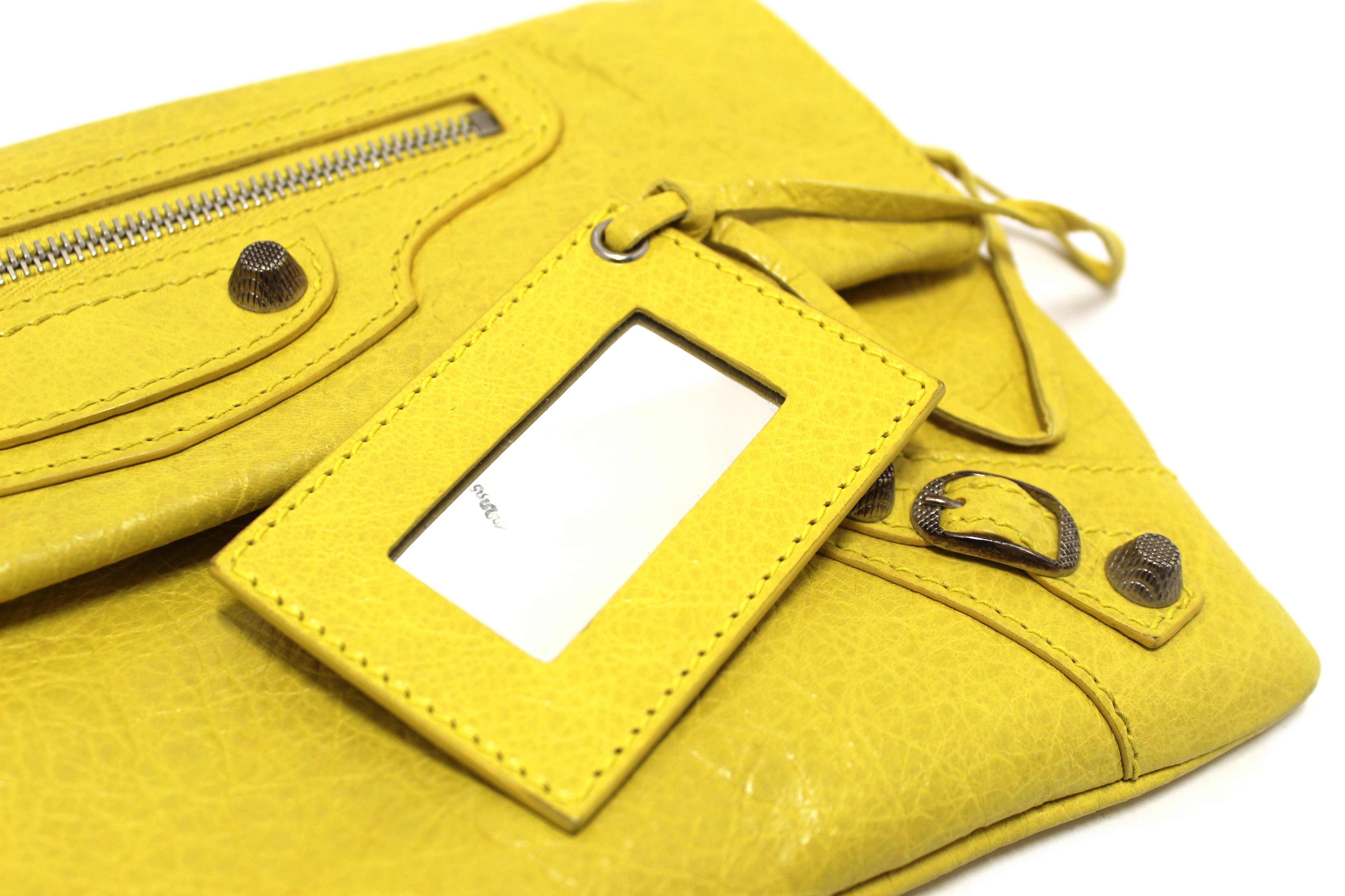 Authentic Balenciaga Yellow Leather Giant Envelope 21 Clutch HandBag