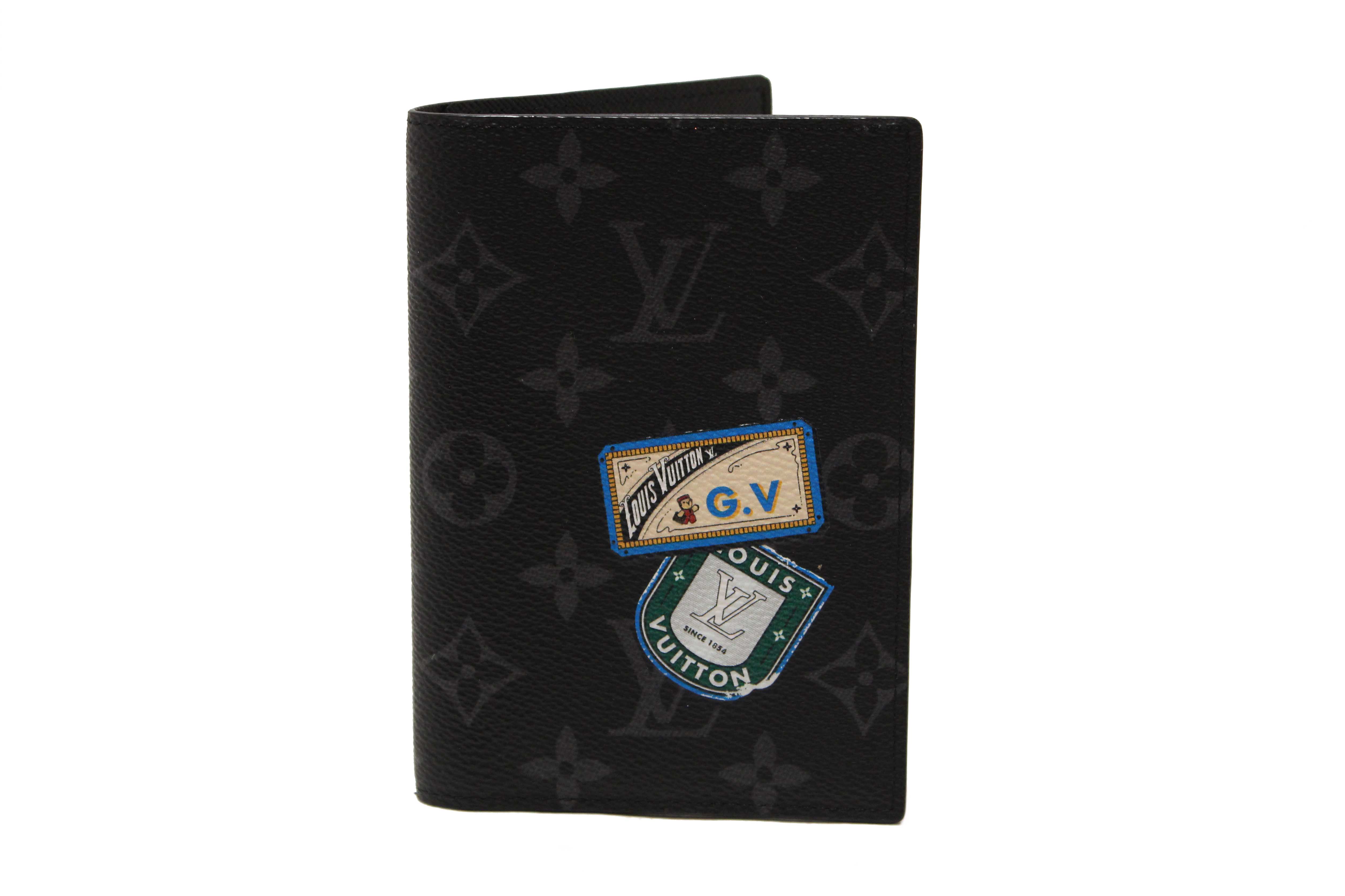 Authentic Louis Vuitton Monogram Eclipse Canvas Passport Cover Holder