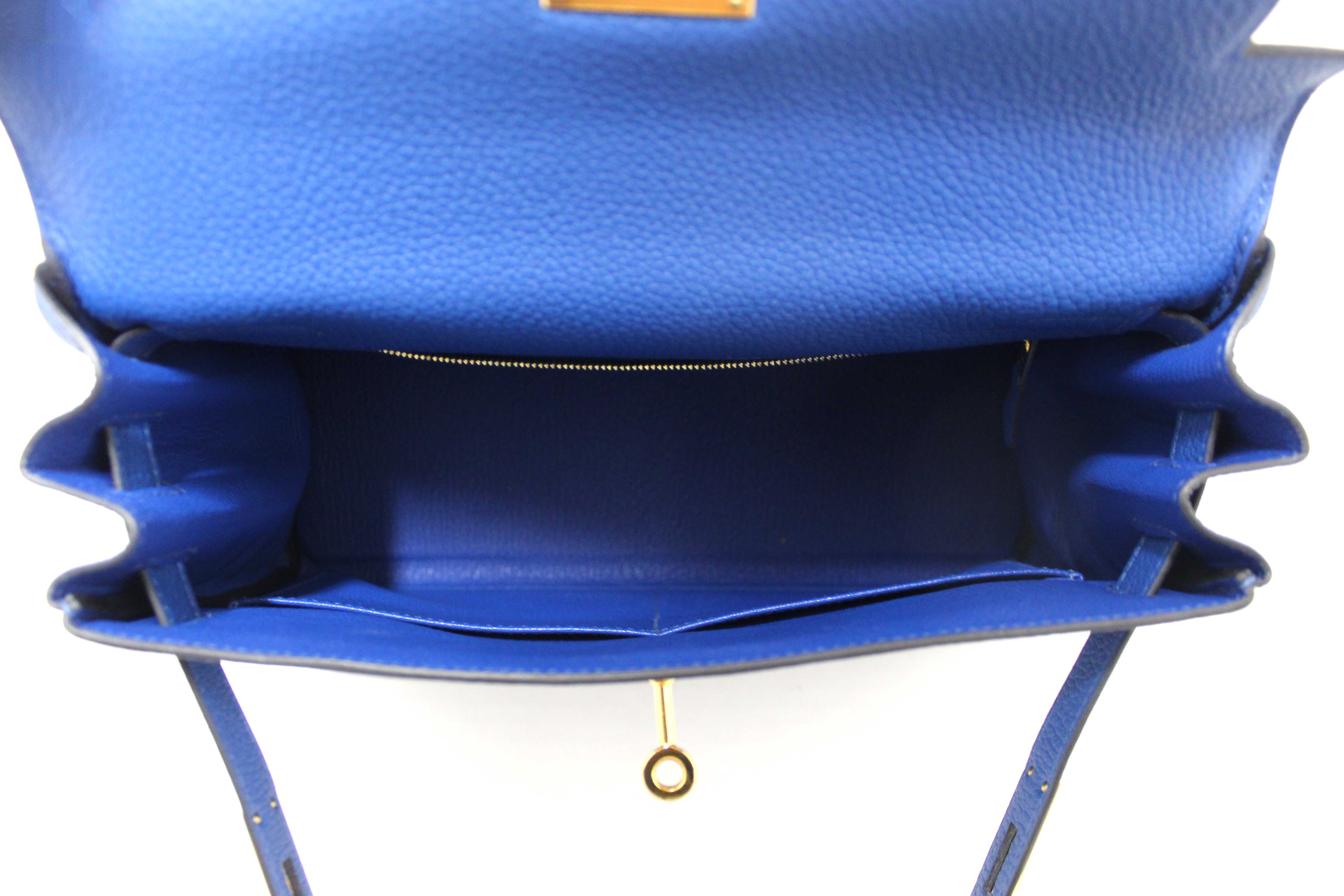 Authentic Hermes Blue Franc Togo Leather Retourne Kelly 28 Handbag/Shoulder Bag