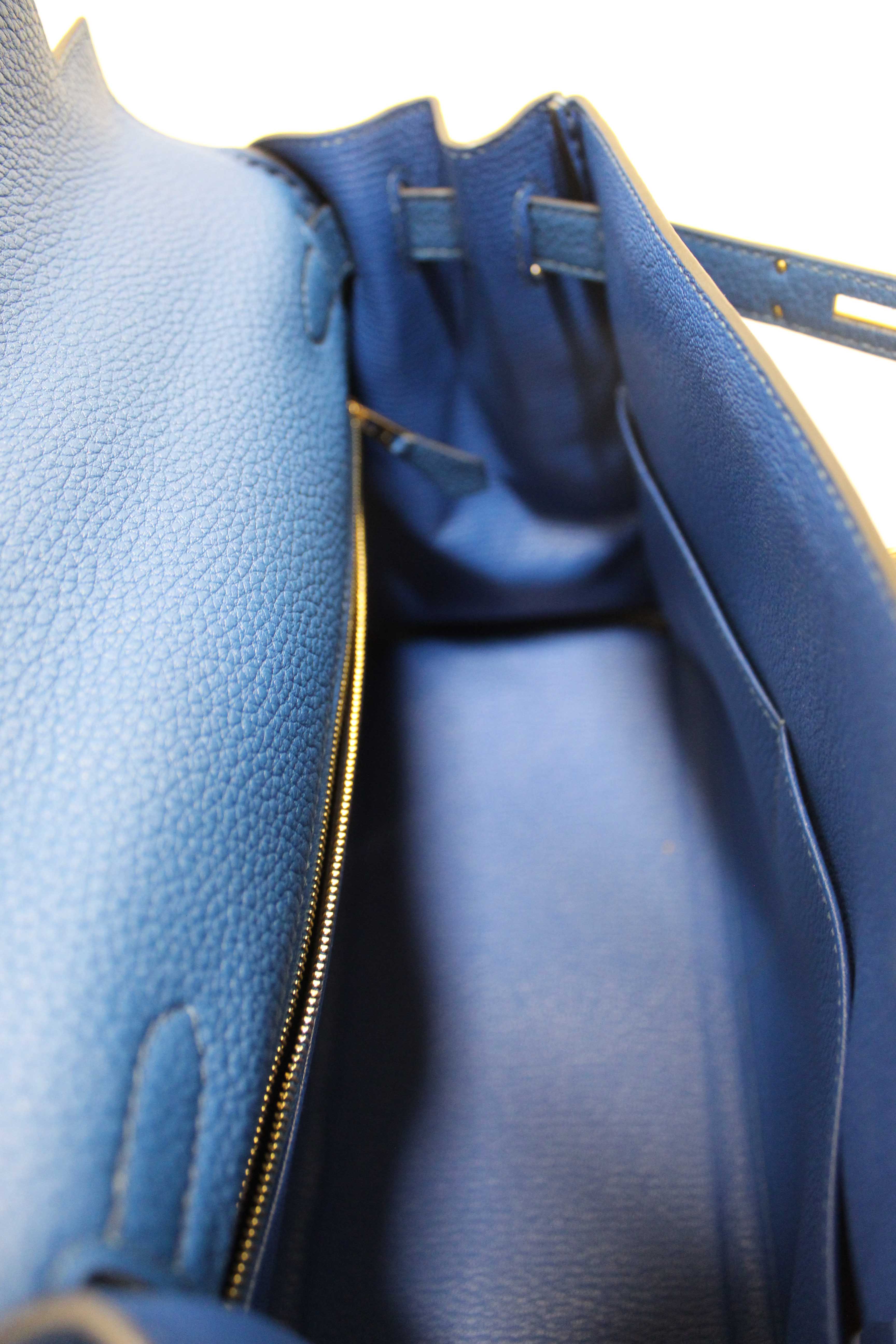 Authentic Hermes Blue Franc Togo Leather Retourne Kelly 28 Handbag/Shoulder Bag