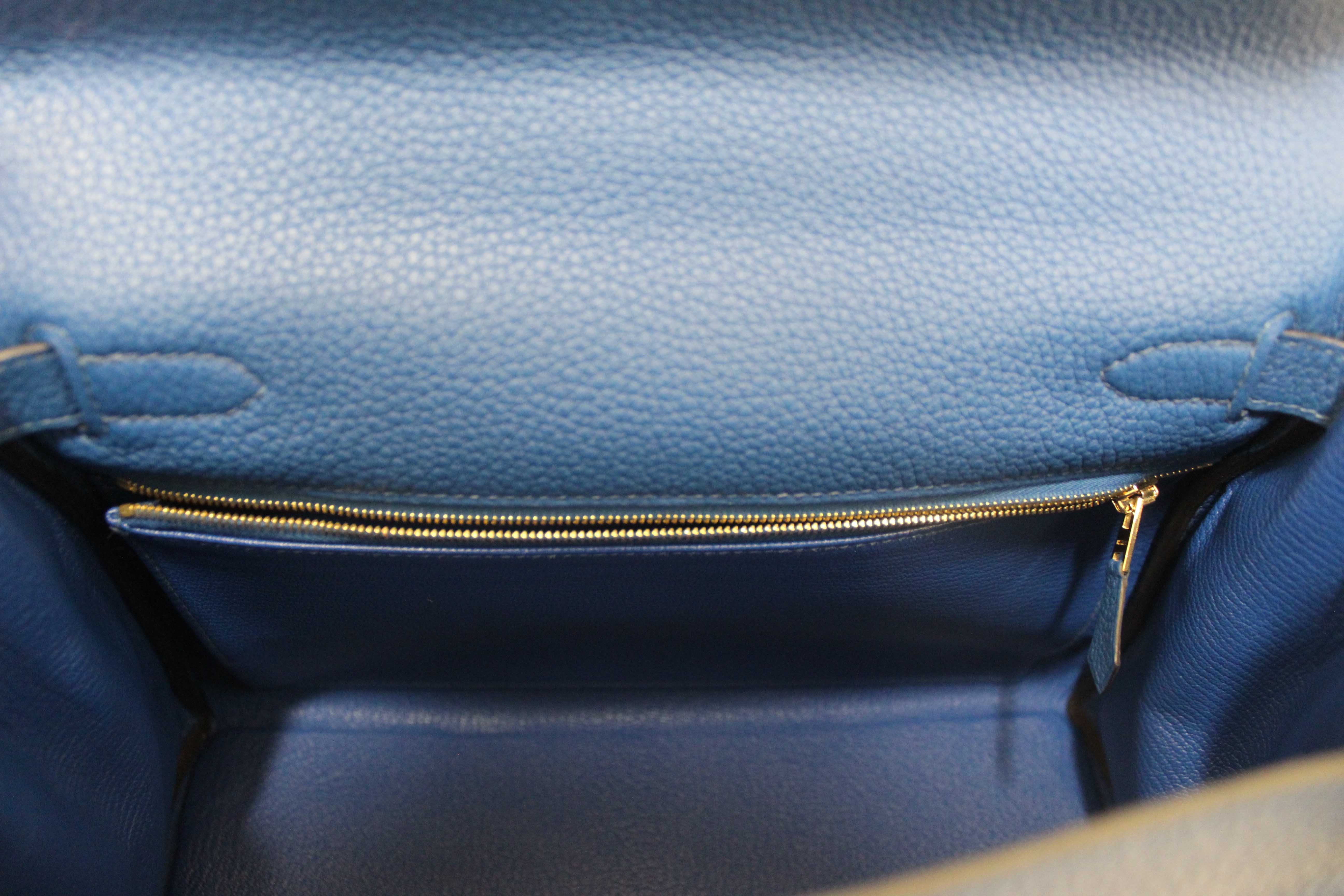 Authentic Hermes Blue Franc Togo Leather Retourne Kelly 28 Handbag/Shoulder Bag