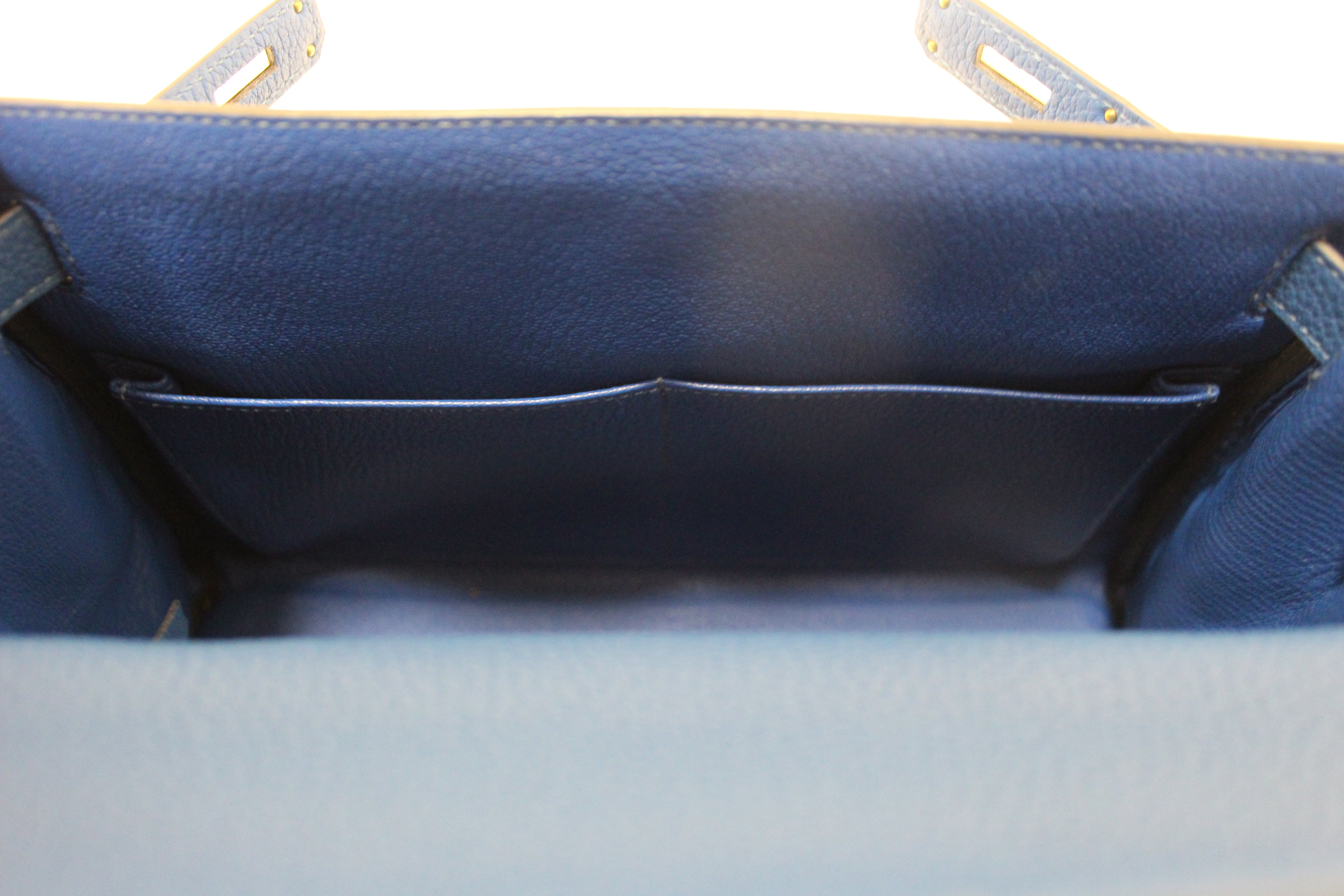 Authentic Hermes Blue Franc Togo Leather Retourne Kelly 28 Handbag/Shoulder Bag