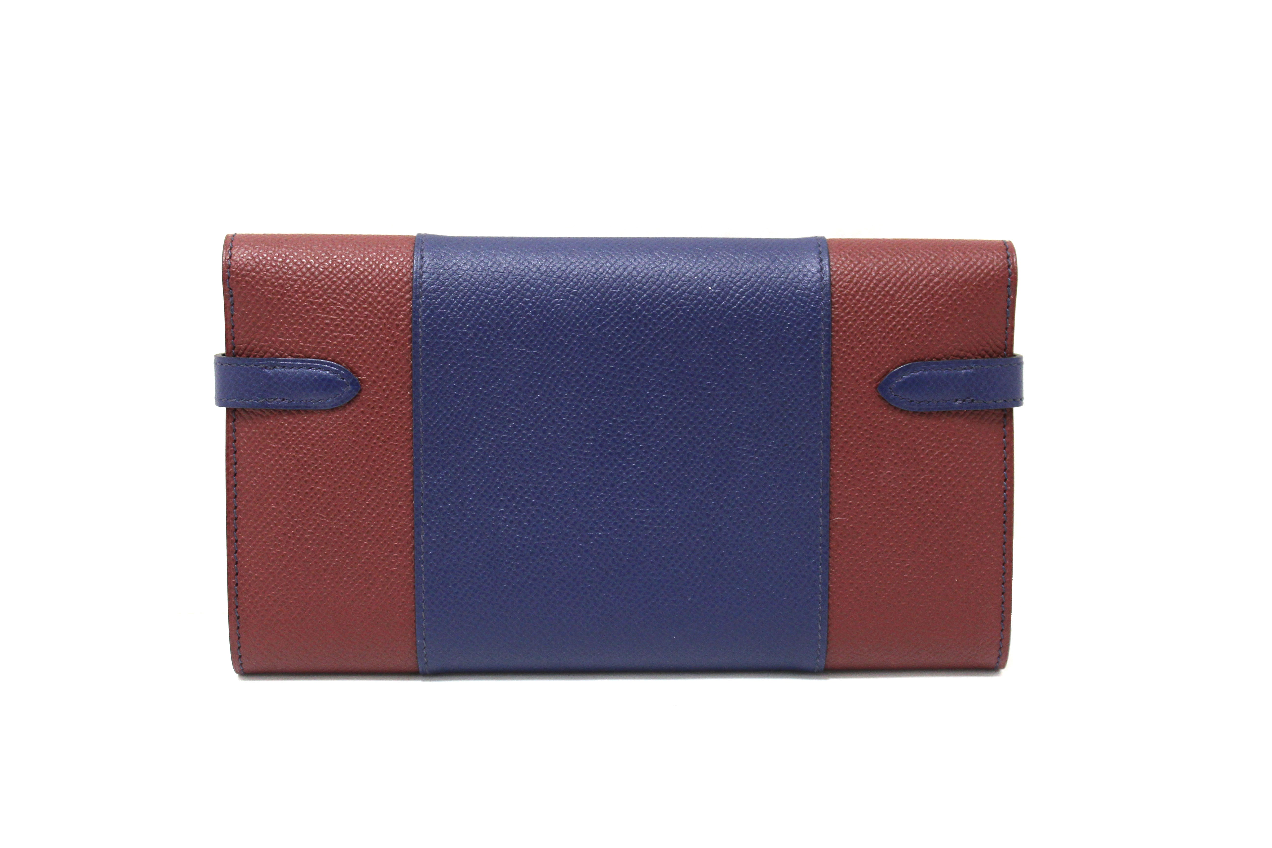 Authentic New Hermes Blue/Red Epsom Leather Bi-color Kelly Trifold Long Wallet