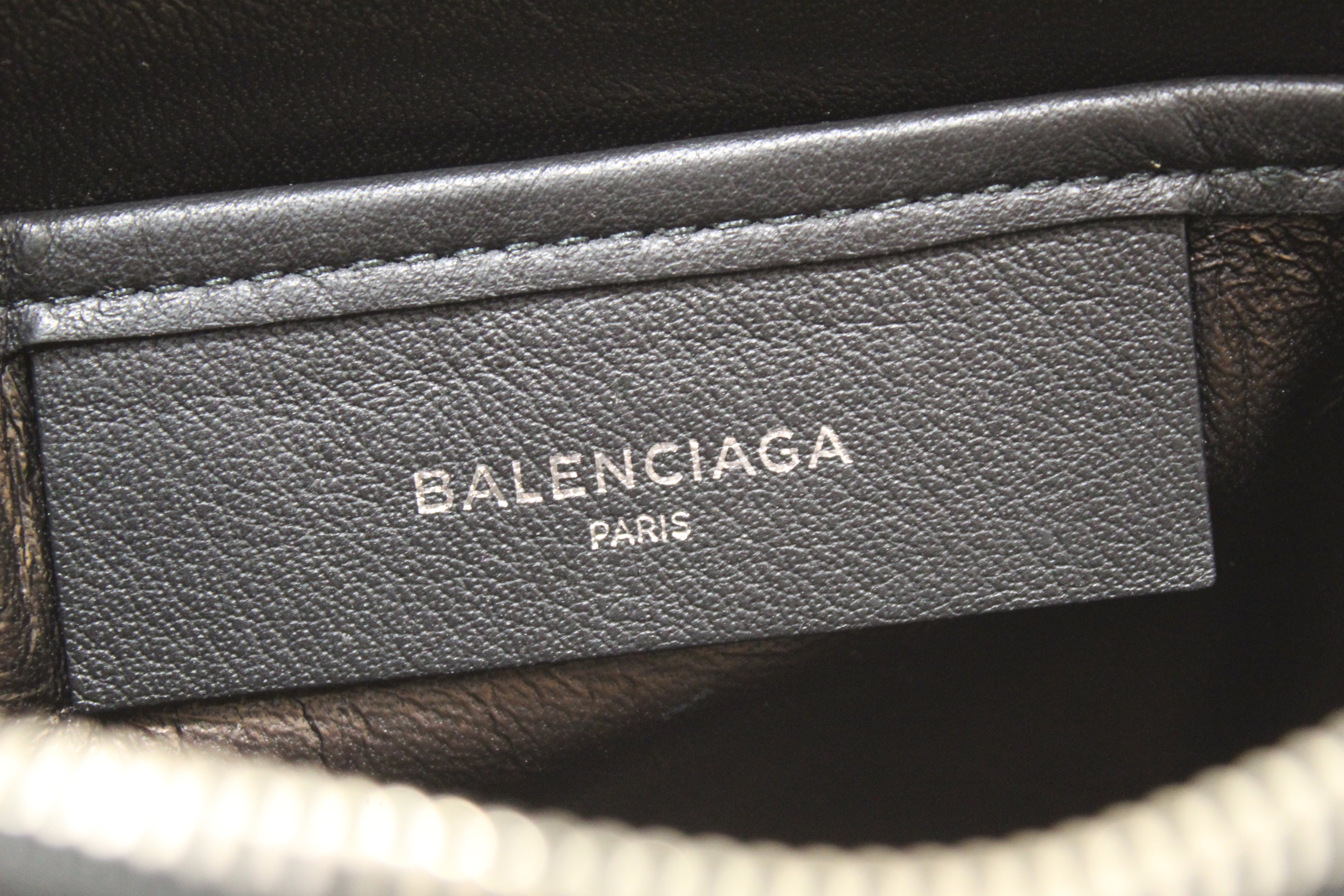 Authentic Balenciaga Black Leather Logo Medium Everyday Pouch Clutch