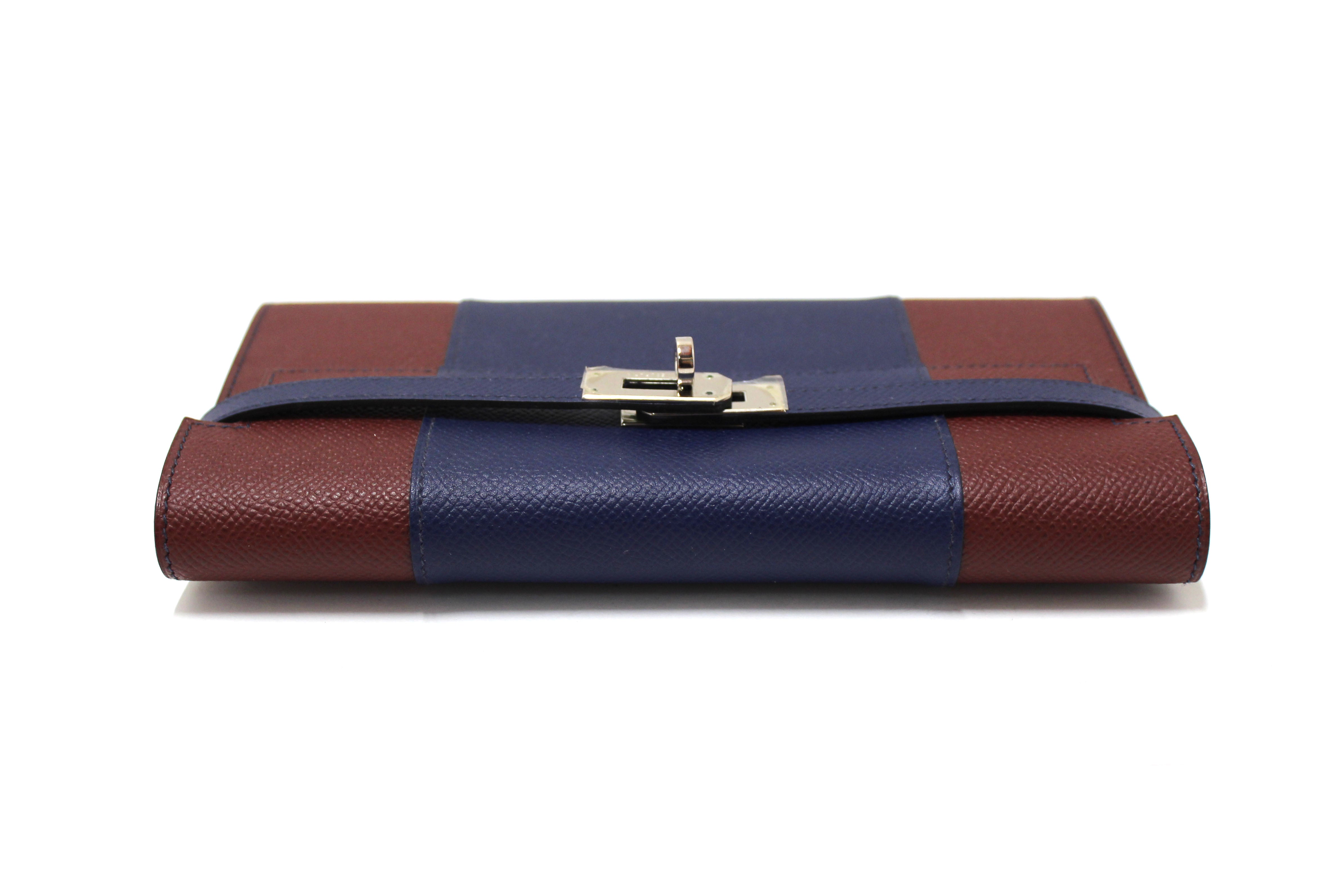 Authentic New Hermes Blue/Red Epsom Leather Bi-color Kelly Trifold Long Wallet