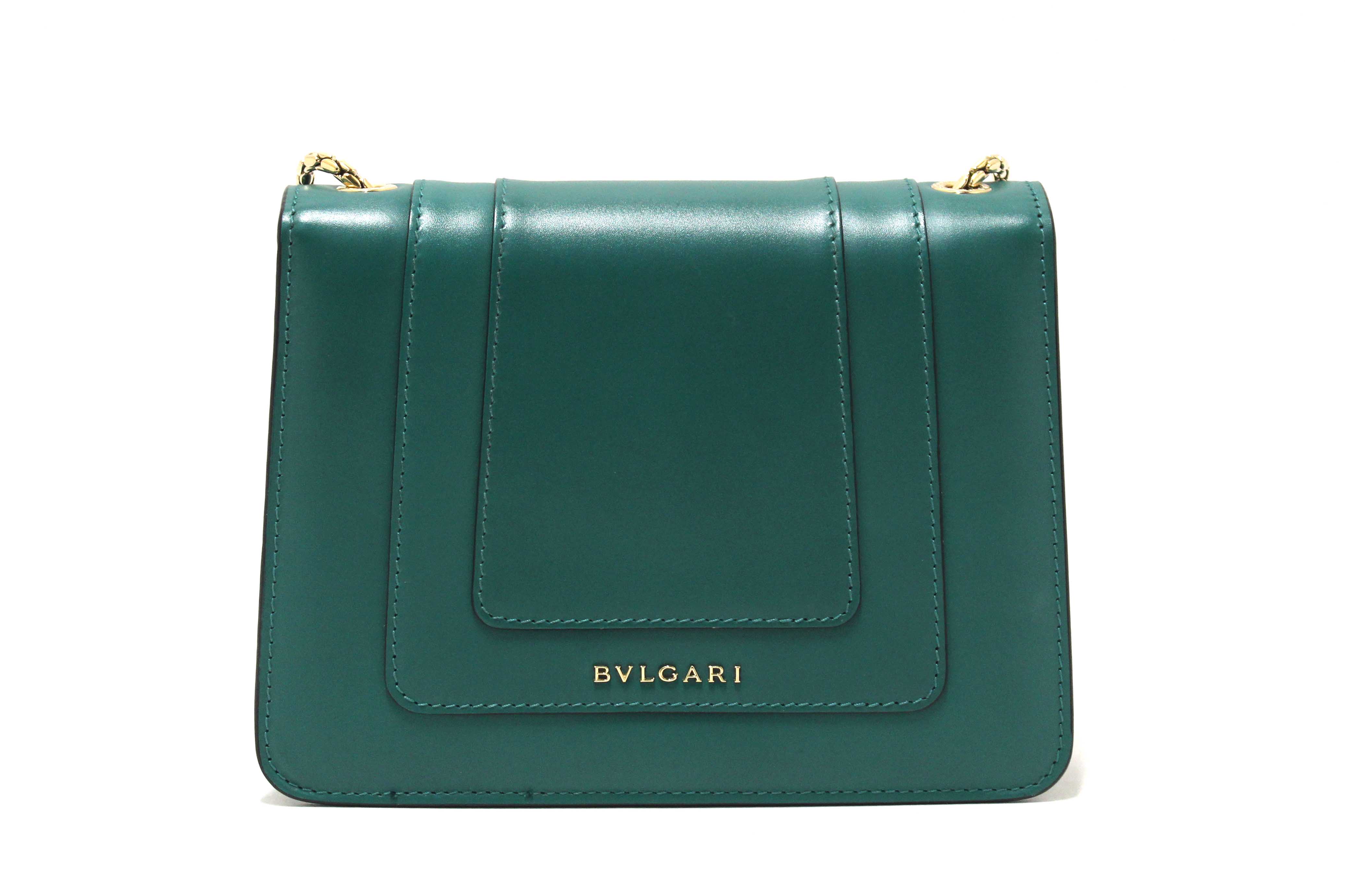 Authentic Bvlgari Emerald Green Calfskin Leather Snake Chain Small Serpenti Forever Crossbody Bag