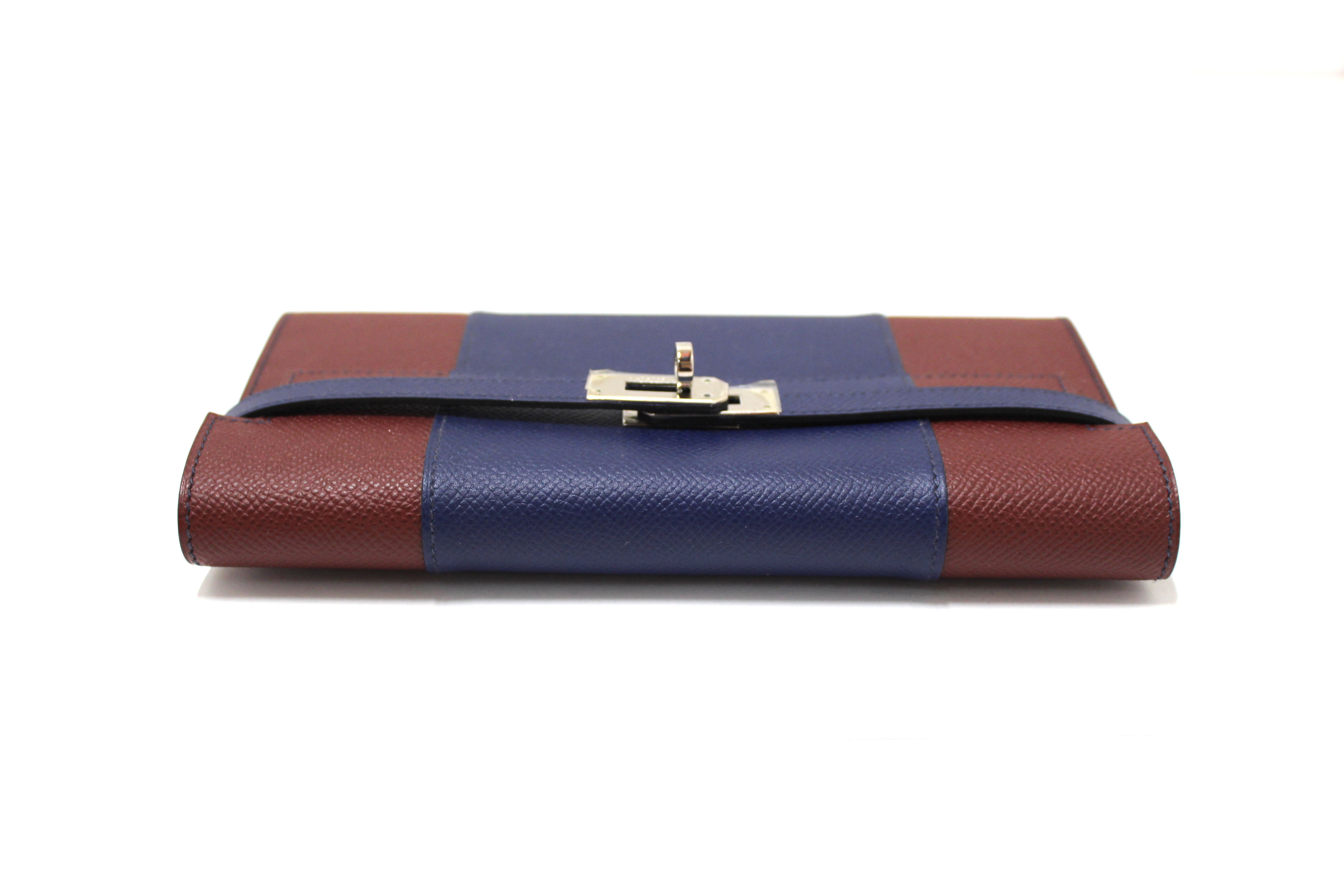 Authentic New Hermes Blue/Red Epsom Leather Bi-color Kelly Trifold Long Wallet