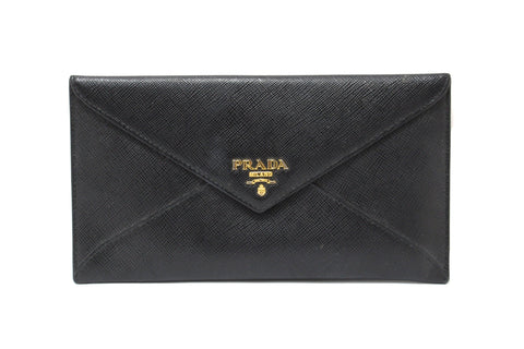 Authentic Prada Black Saffiano Leather Envelope Long Wallet