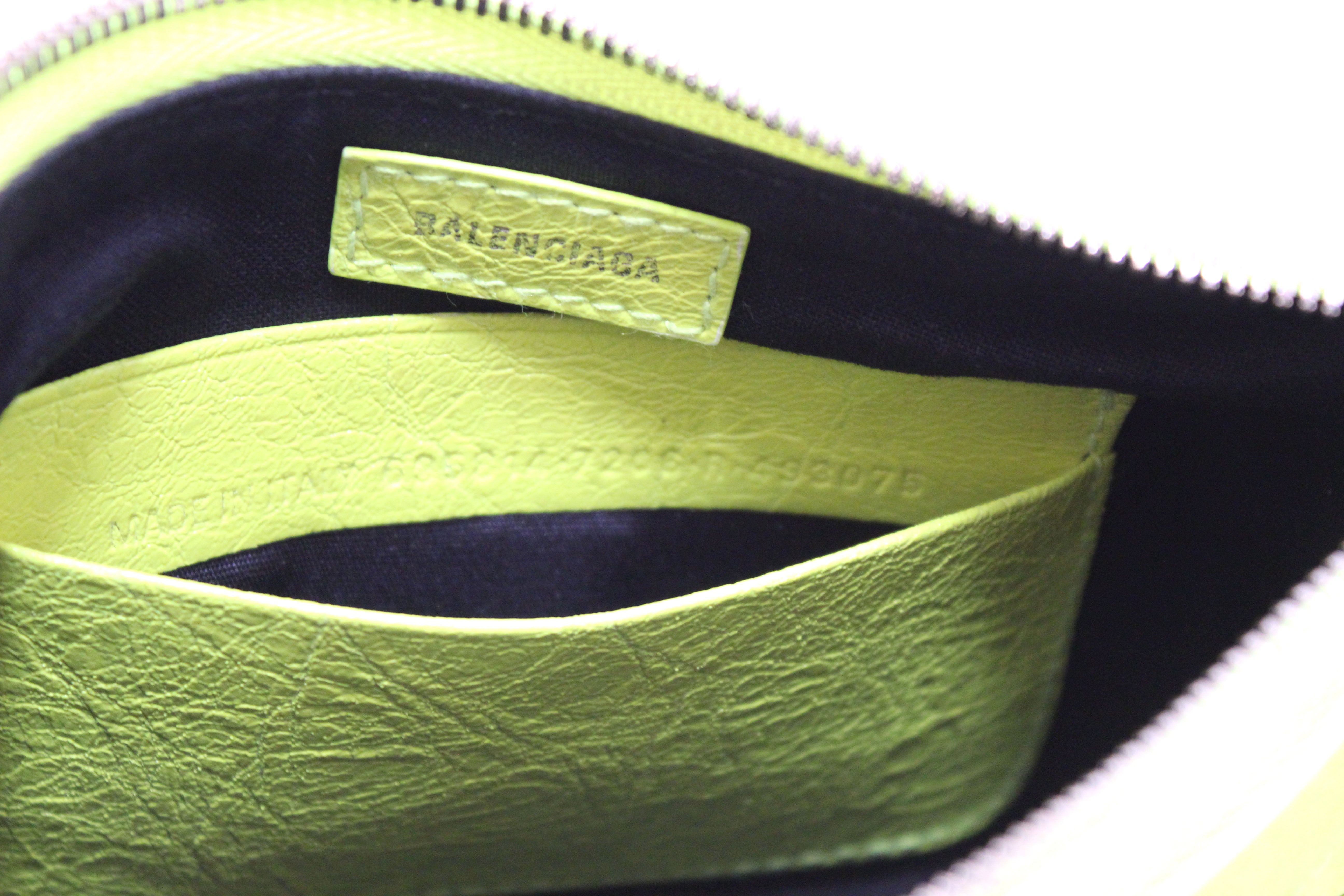 Authentic Balenciaga Neon Green Leather Le Cagole Mini Shoulder Bag