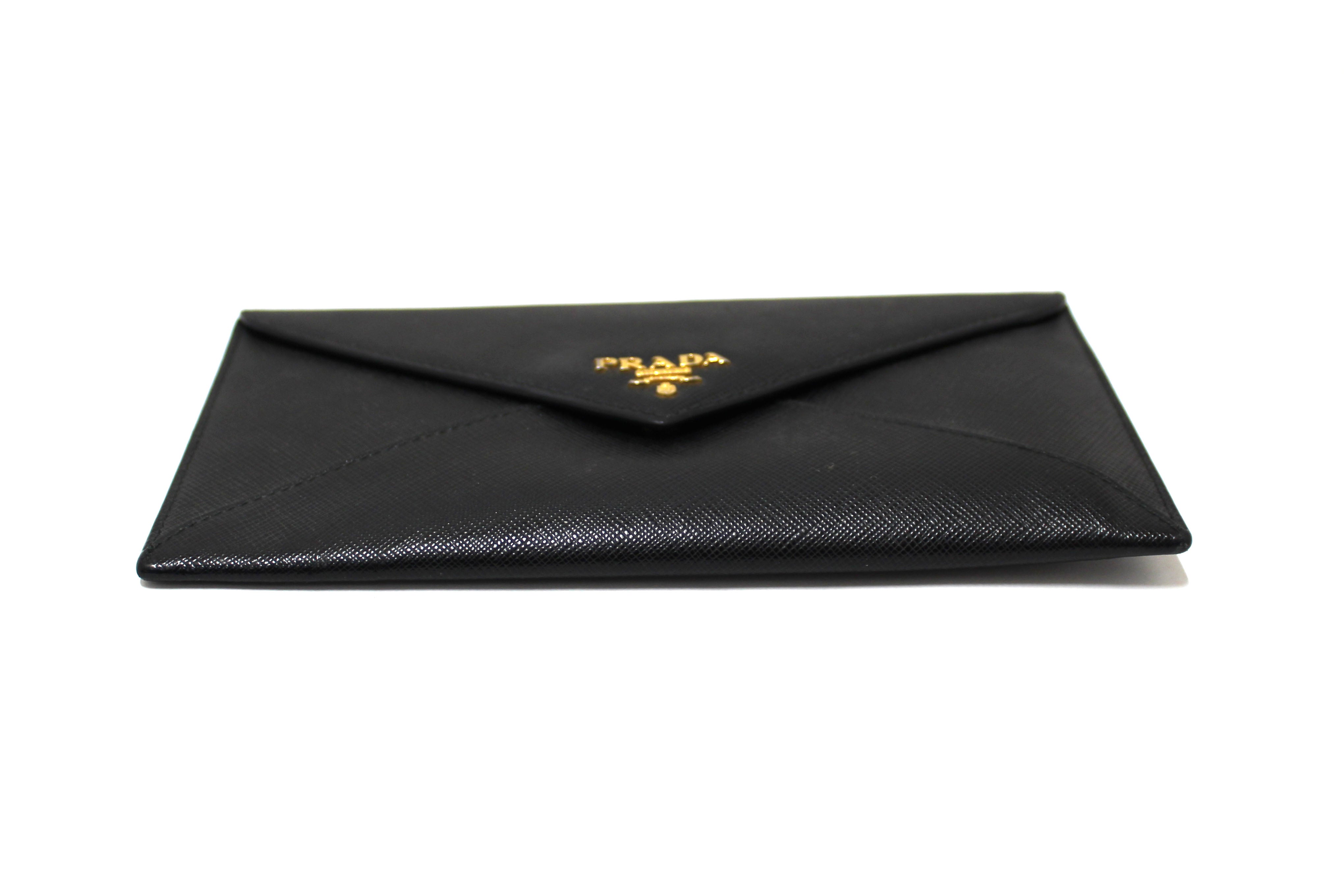 Authentic Prada Black Saffiano Leather Envelope Long Wallet