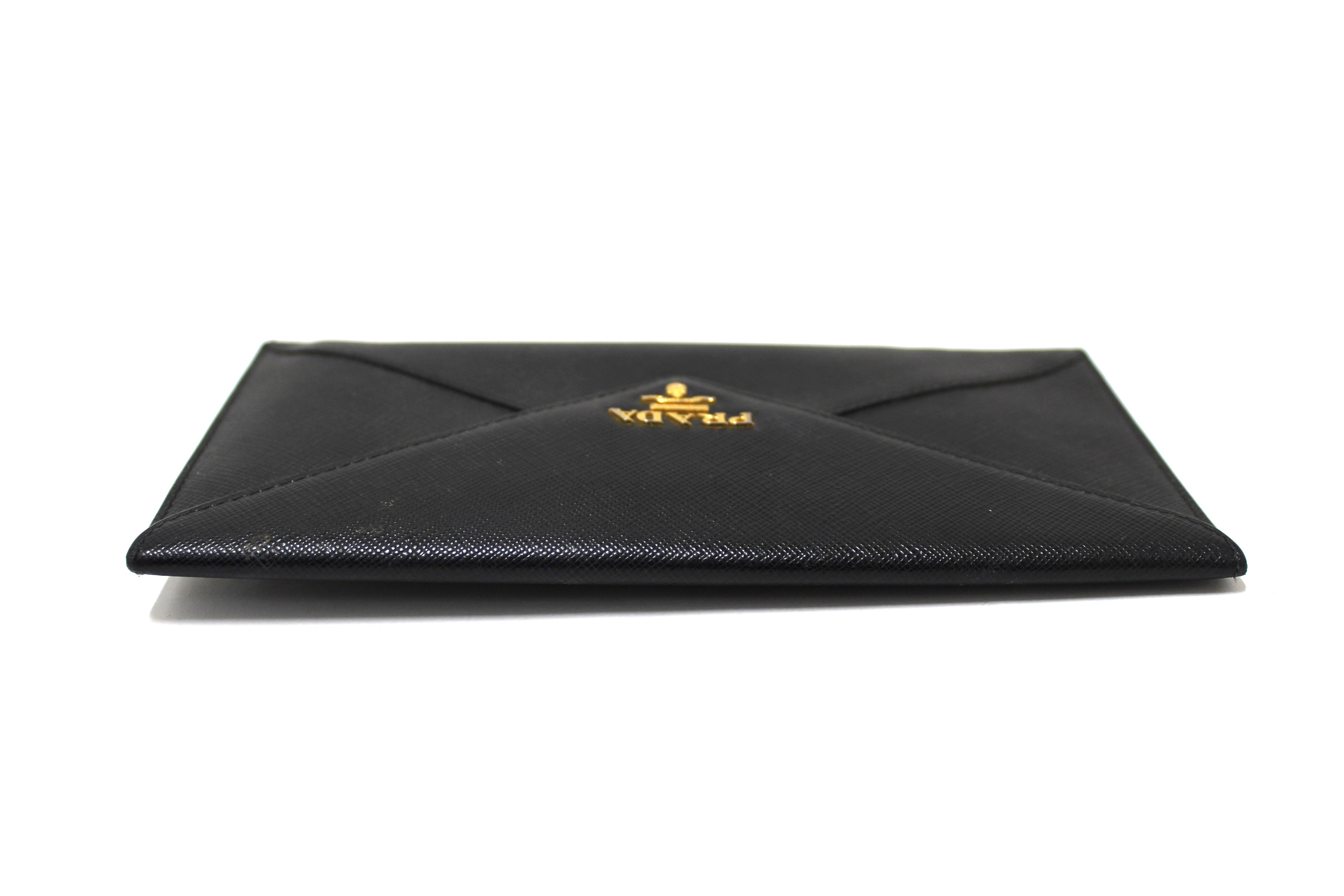 Authentic Prada Black Saffiano Leather Envelope Long Wallet