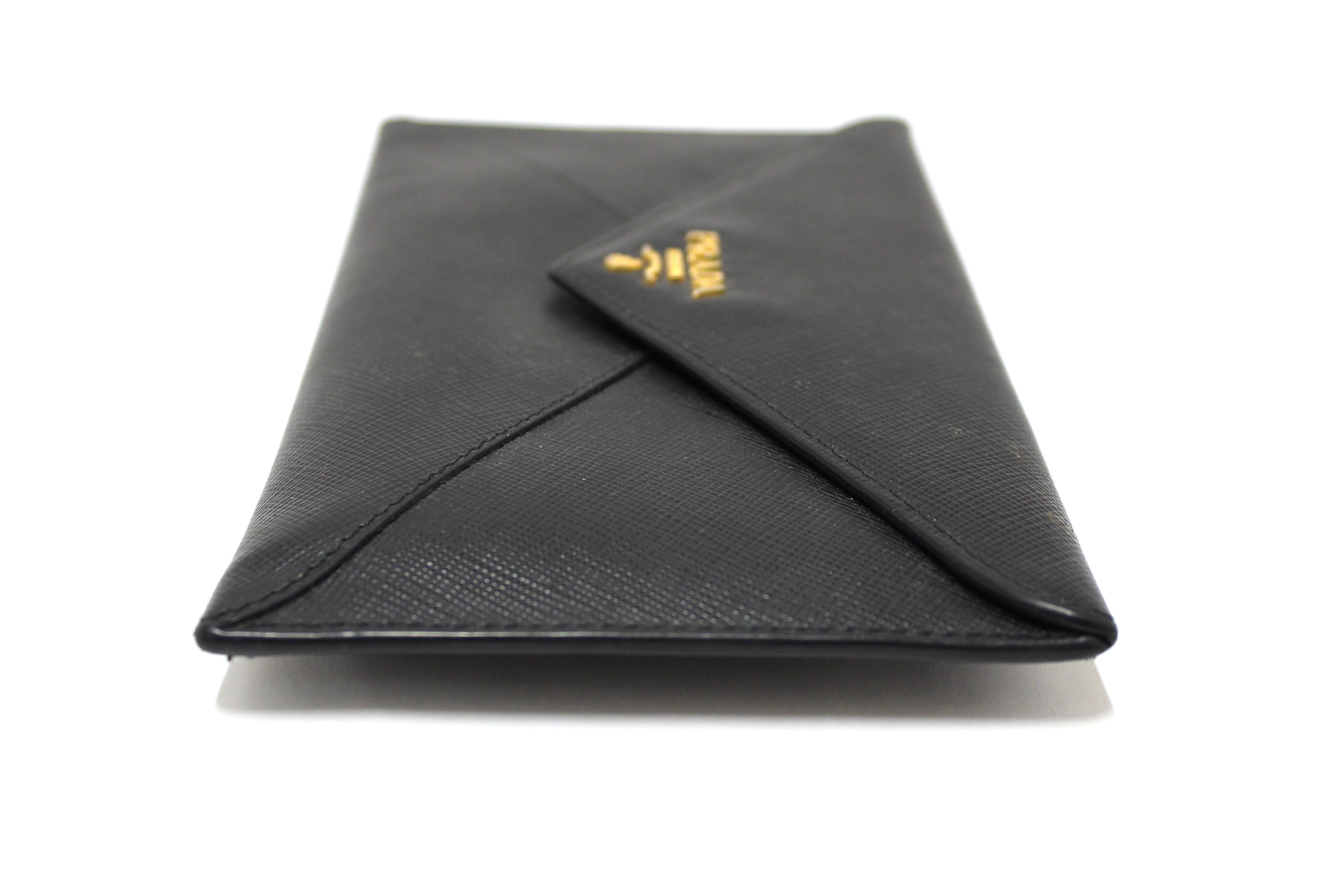 Authentic Prada Black Saffiano Leather Envelope Long Wallet