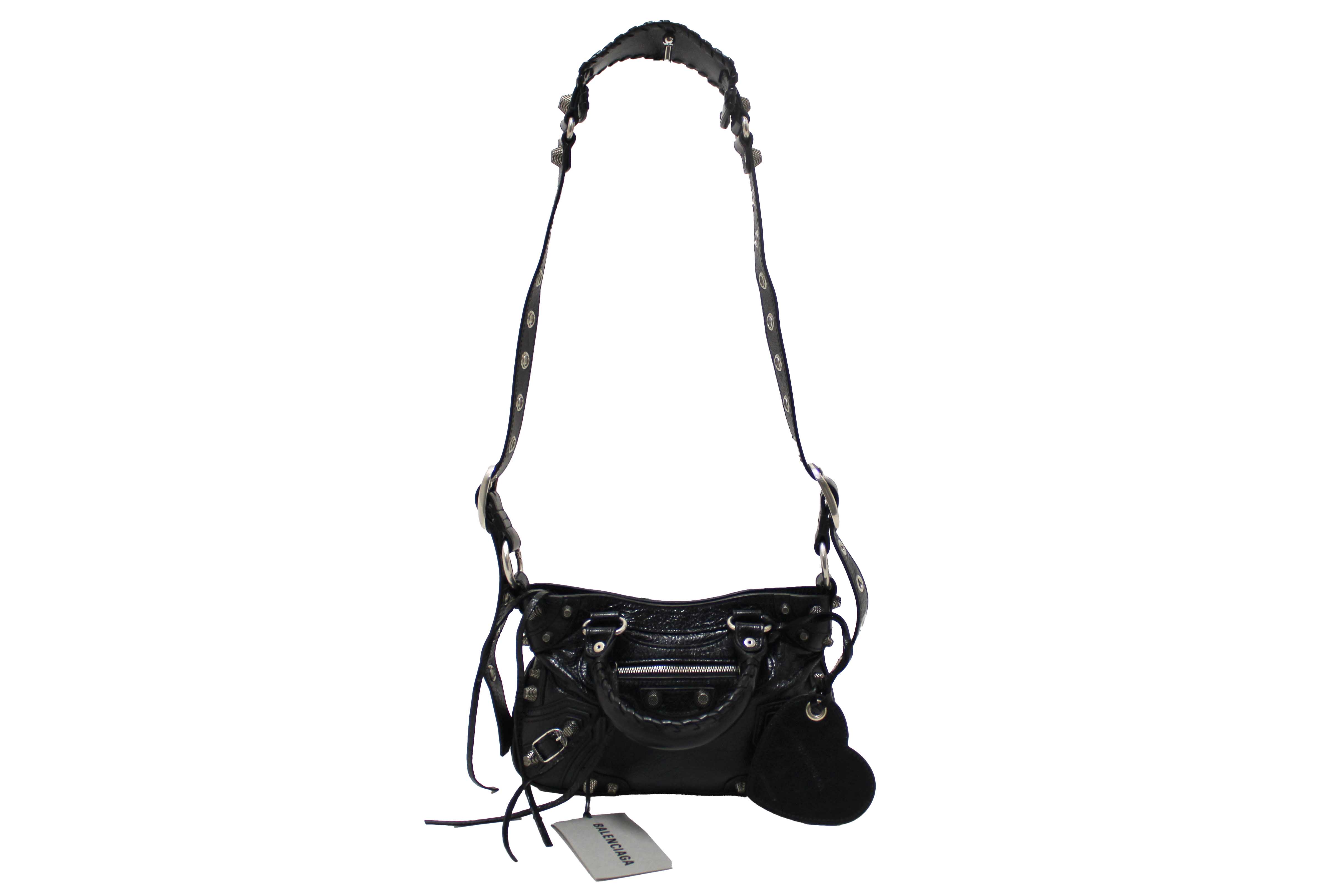 Authentic NEW Balenciaga Black Arena Lambskin Leather Neo Cagole Small Tote Bag