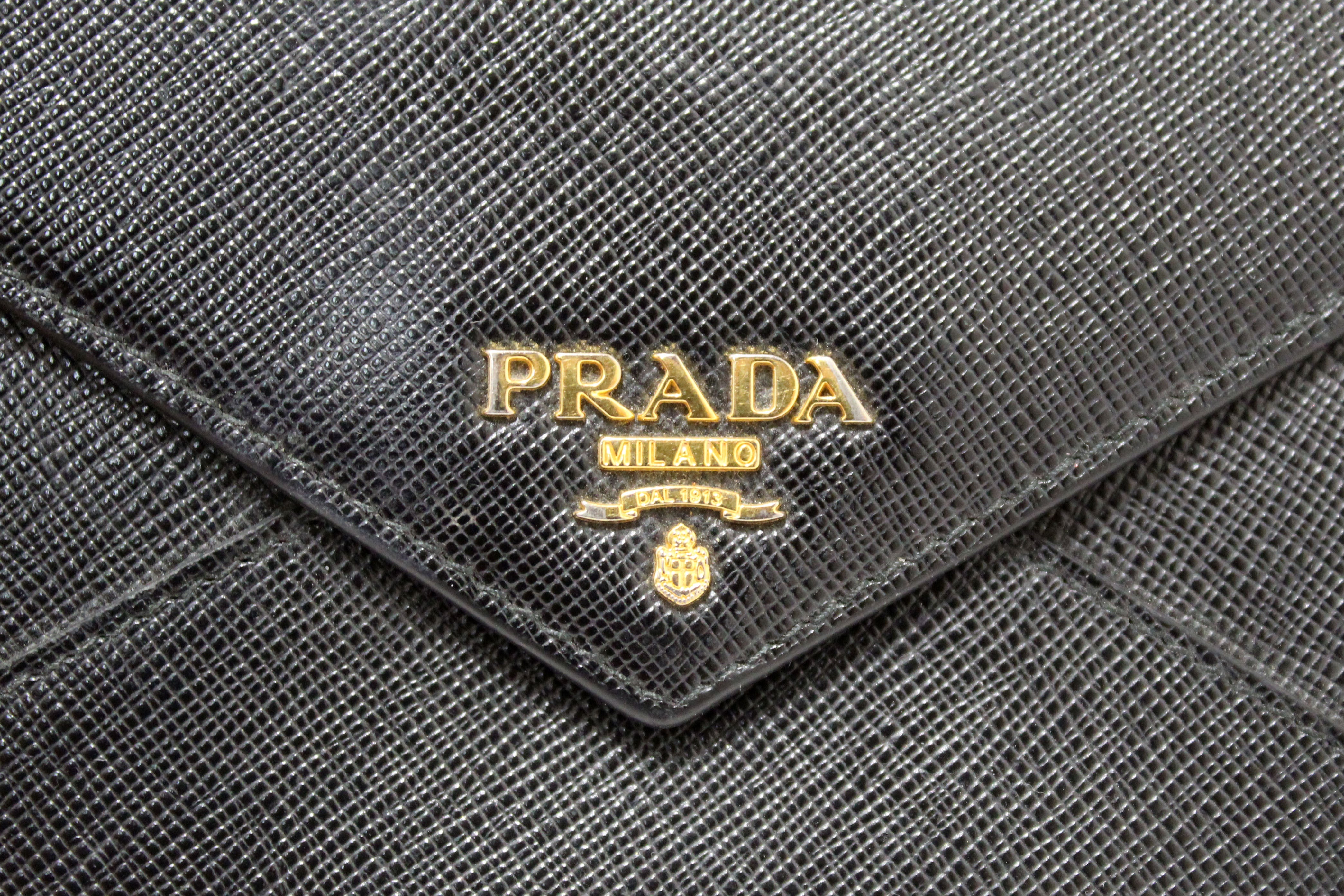 Authentic Prada Black Saffiano Leather Envelope Long Wallet