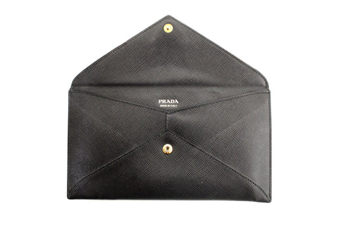 Authentic Prada Black Saffiano Leather Envelope Long Wallet