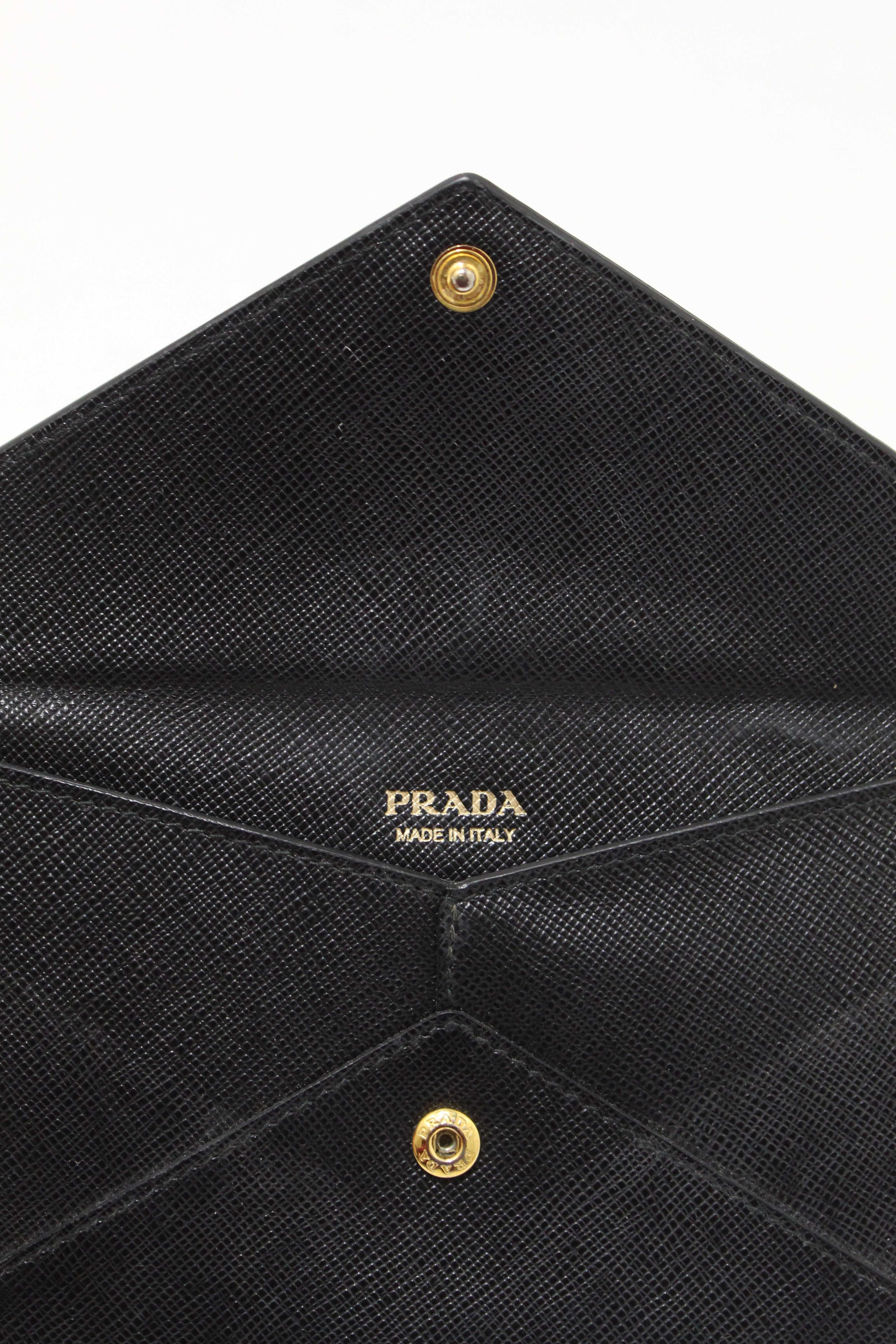 Authentic Prada Black Saffiano Leather Envelope Long Wallet