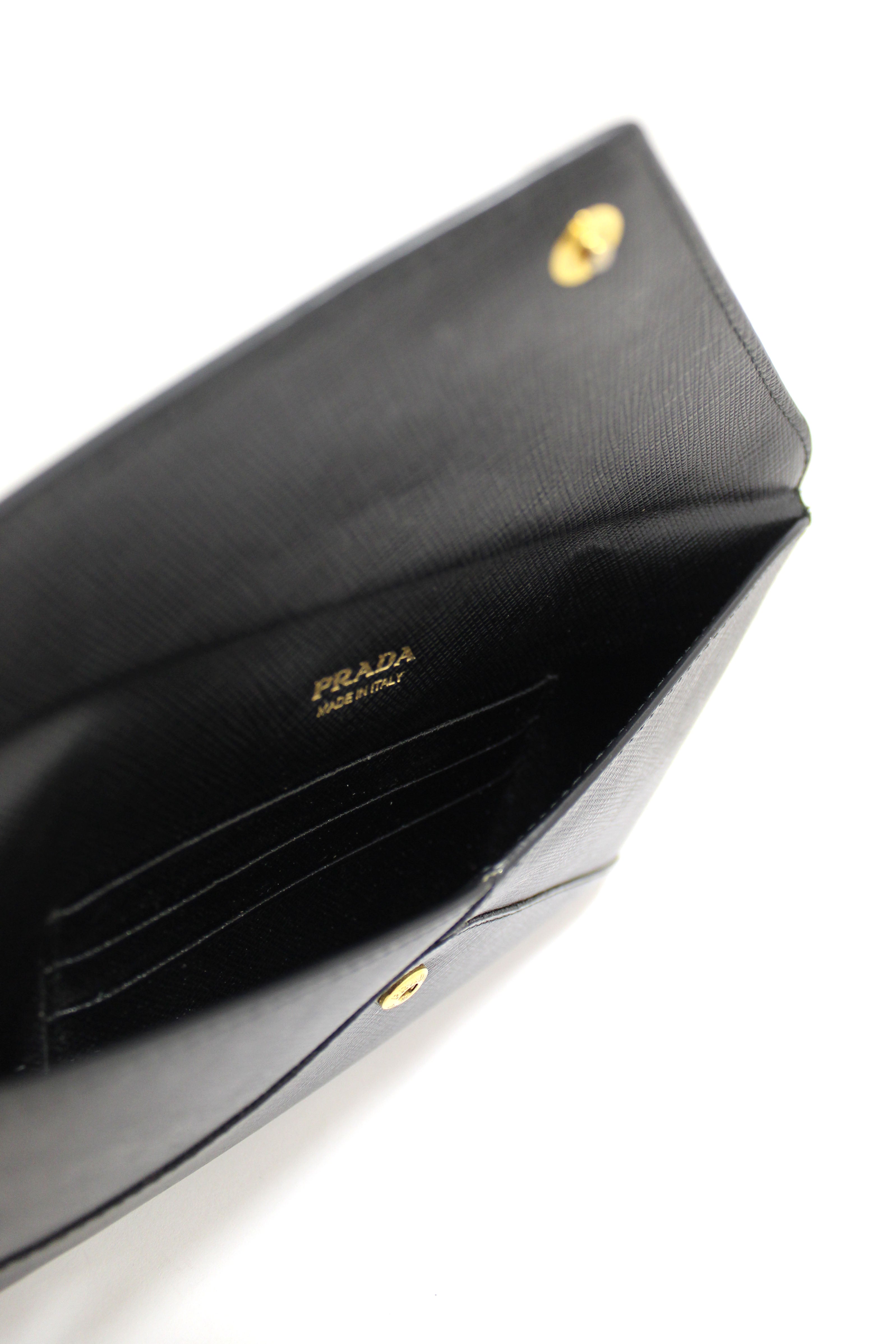 Authentic Prada Black Saffiano Leather Envelope Long Wallet