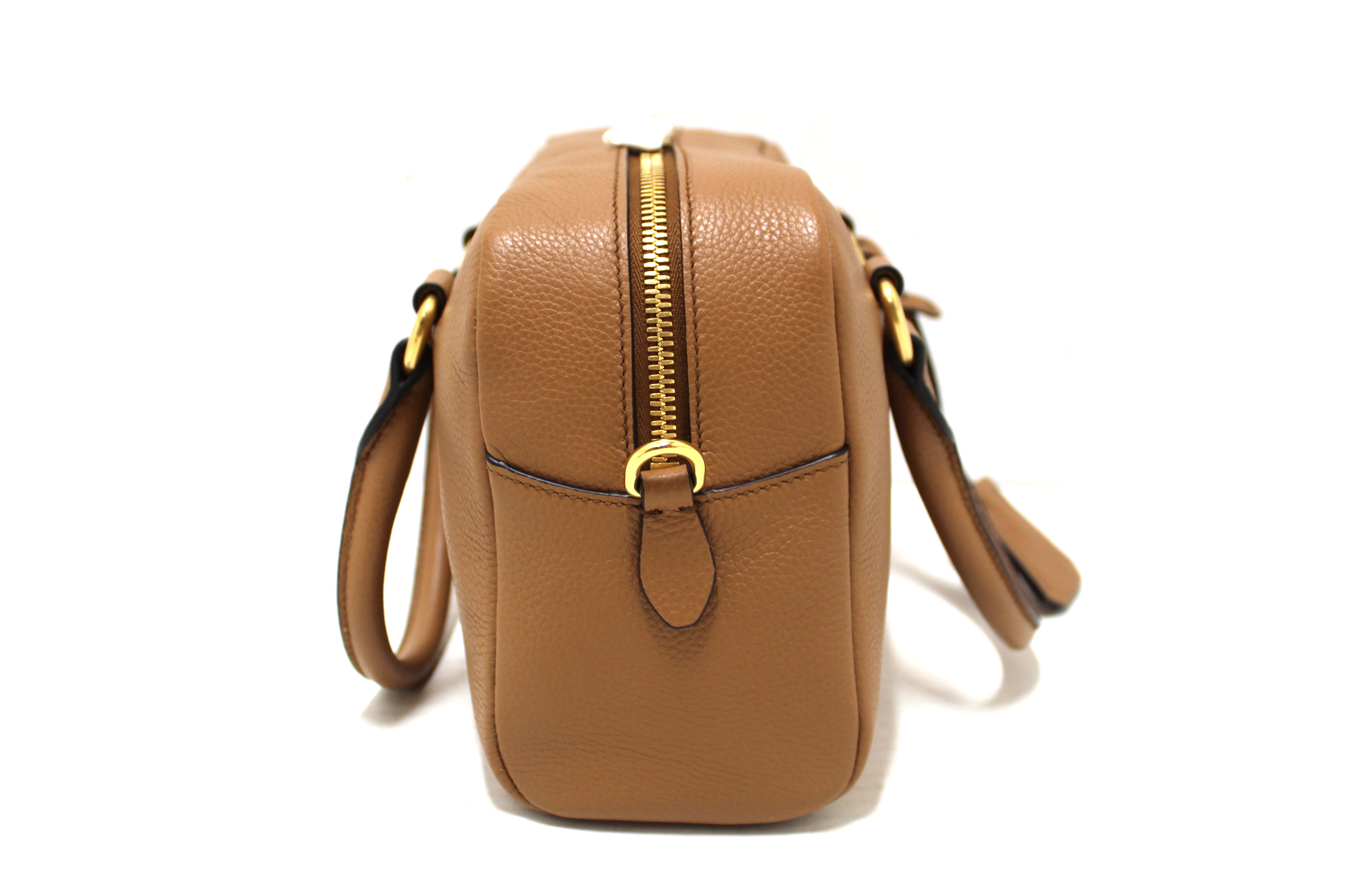 NEW Authentic Prada Brown Leather Bauletto Small Crossbody Boston Bag
