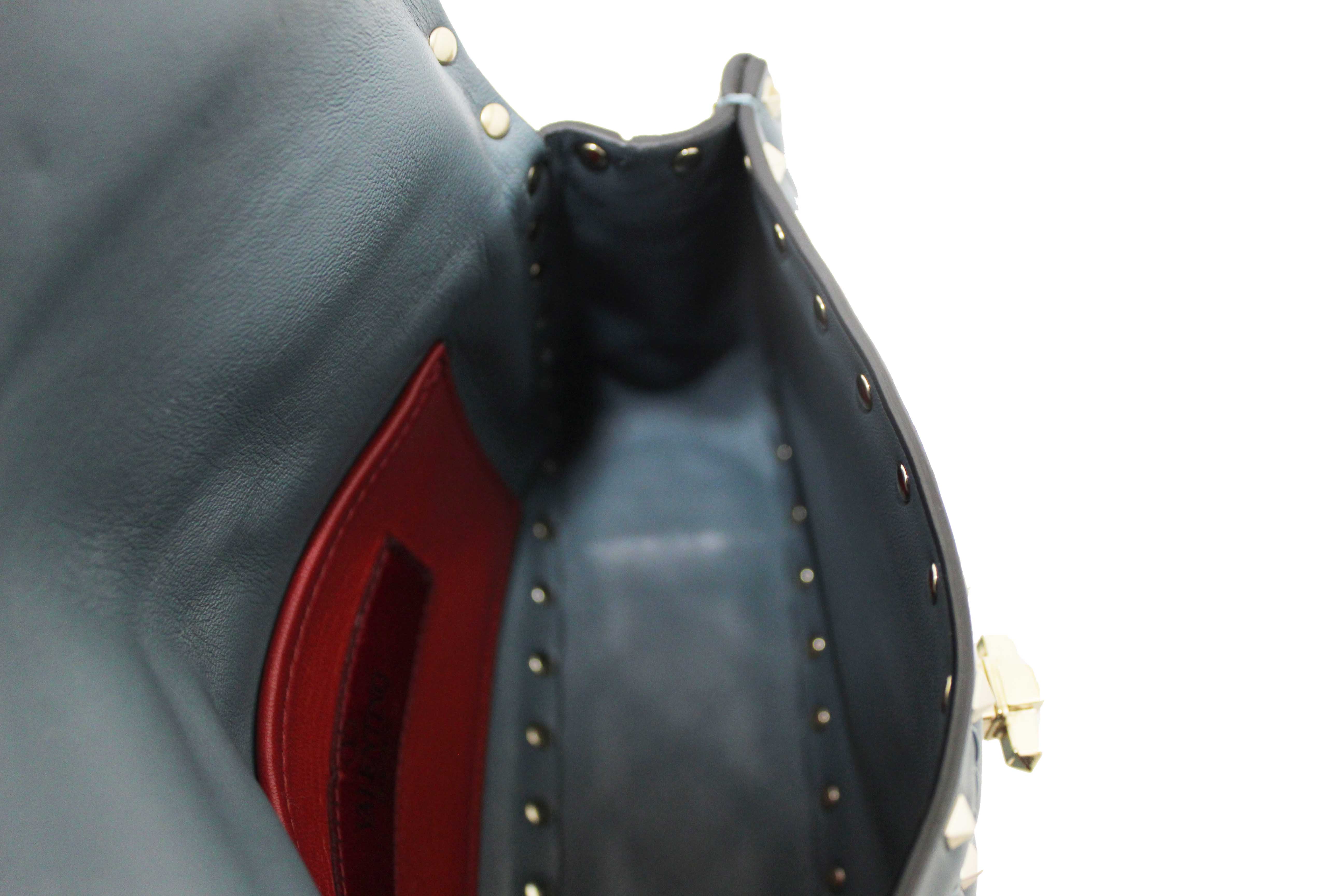 Authentic Valentino Garavani Blue Quilted Nappa Leather Rockstud Spike Small Shoulder Bag