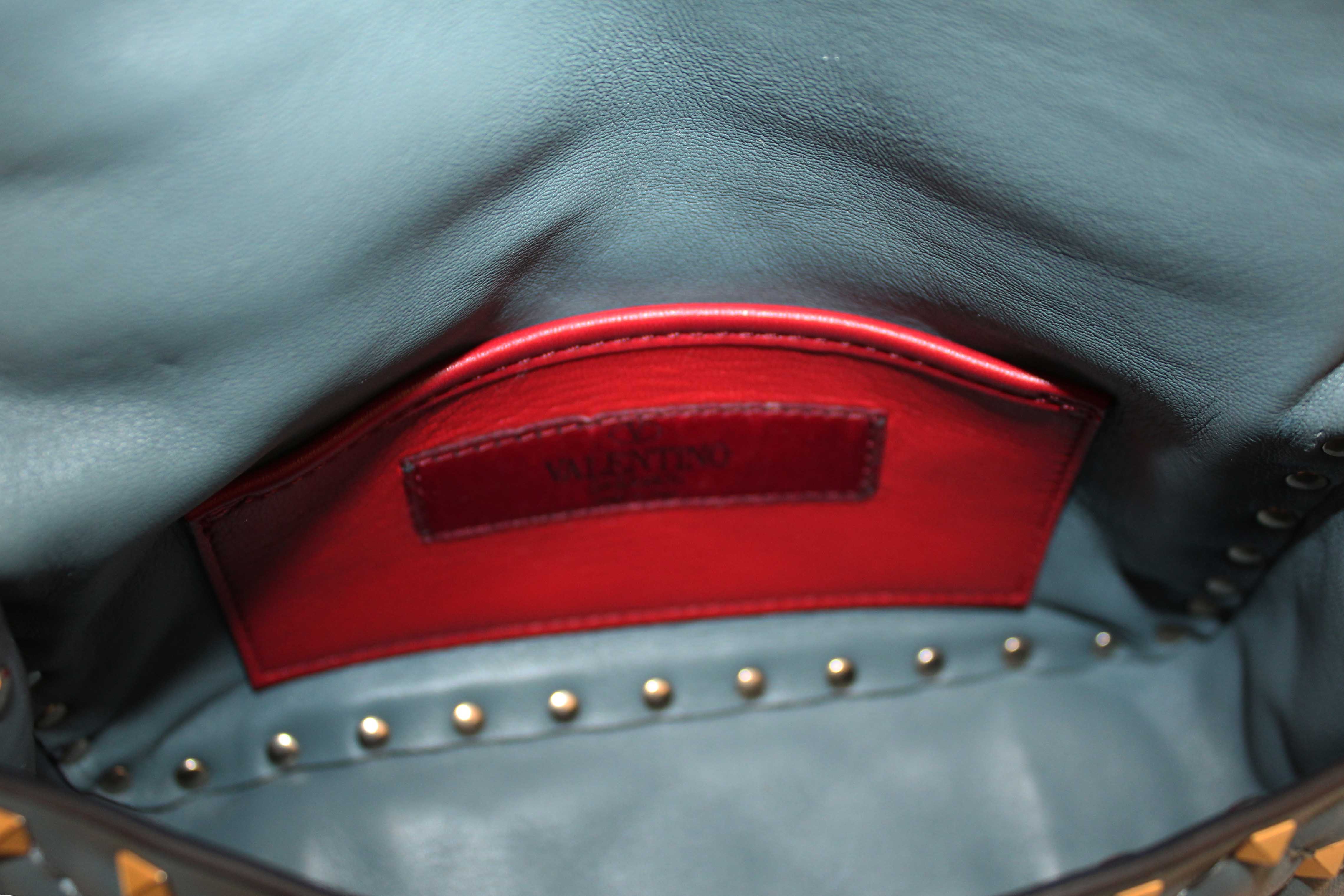 Authentic Valentino Garavani Blue Quilted Nappa Leather Rockstud Spike Small Shoulder Bag