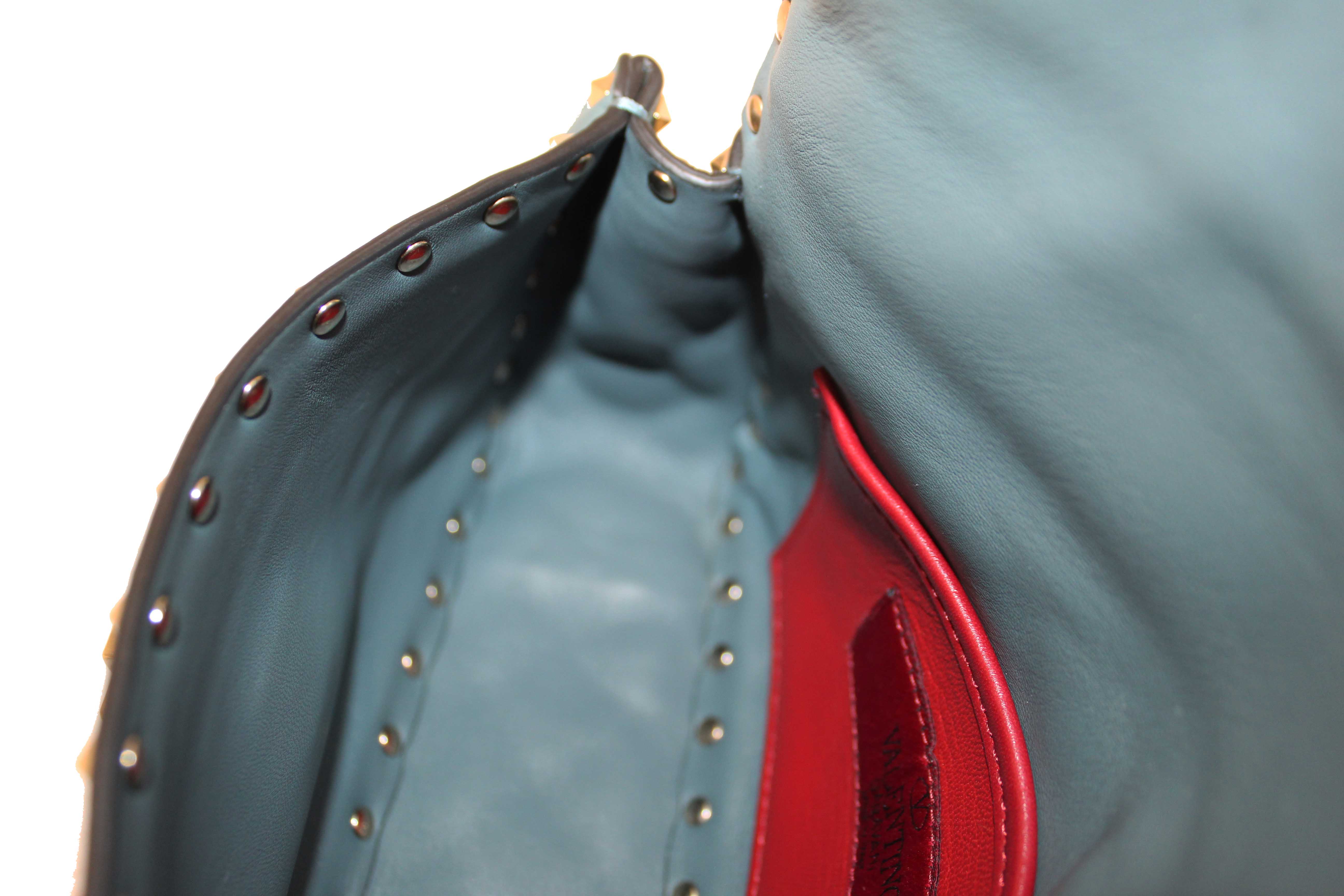 Authentic Valentino Garavani Blue Quilted Nappa Leather Rockstud Spike Small Shoulder Bag