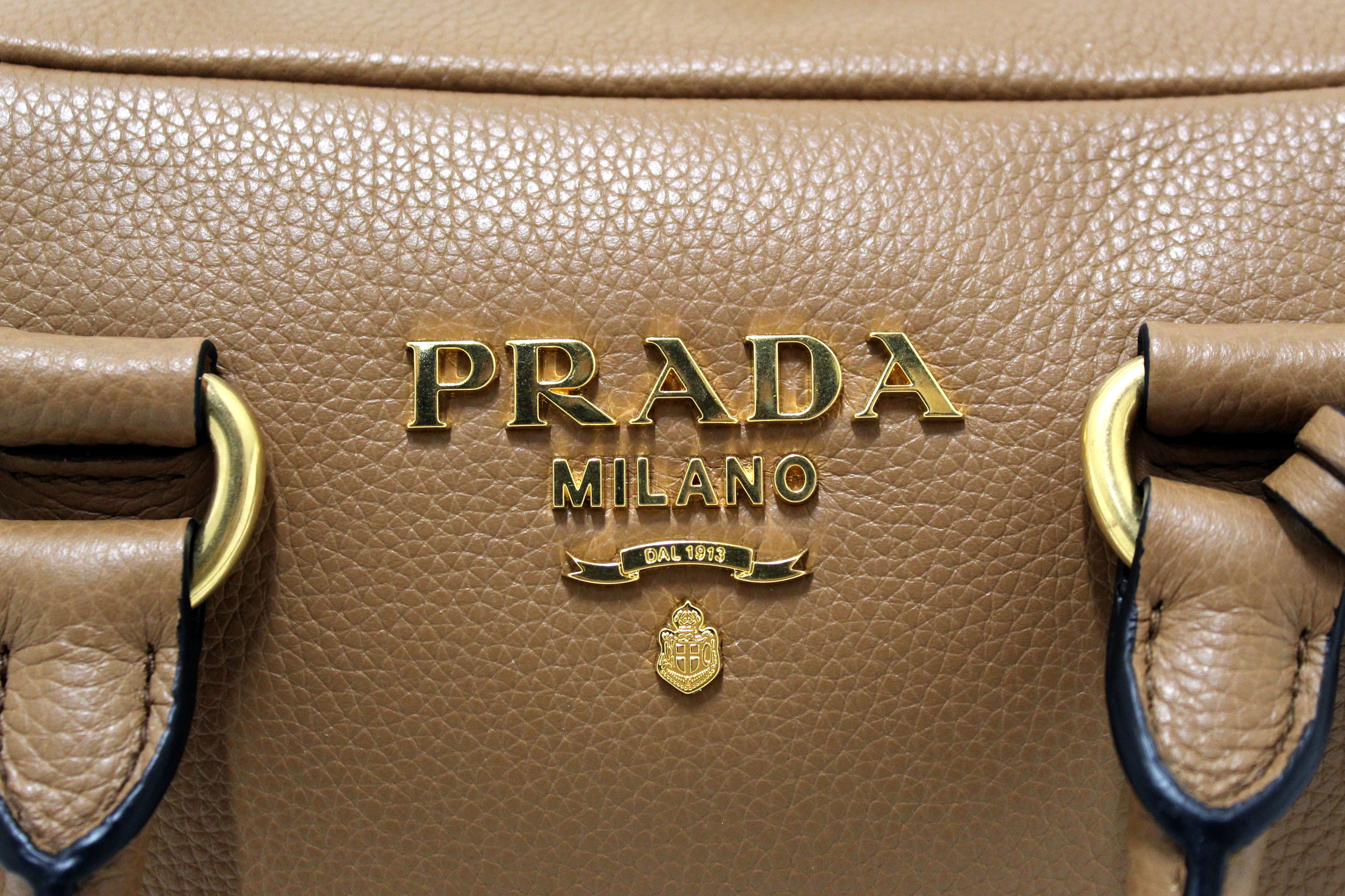 NEW Authentic Prada Brown Leather Bauletto Small Crossbody Boston Bag
