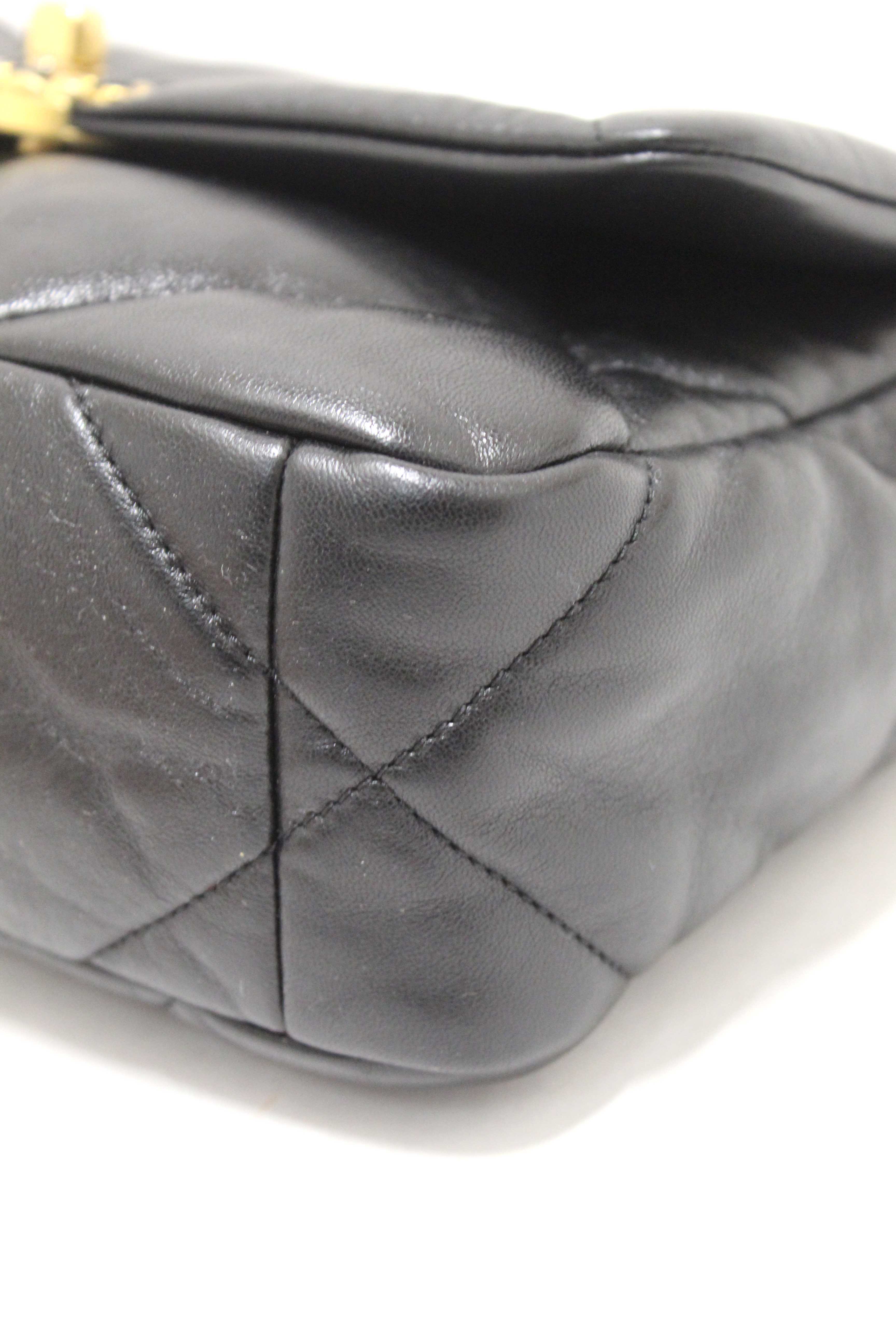 Authentic Chanel 19 Small Black Quilted Lambskin Leather Shoulder Crossbody Bag