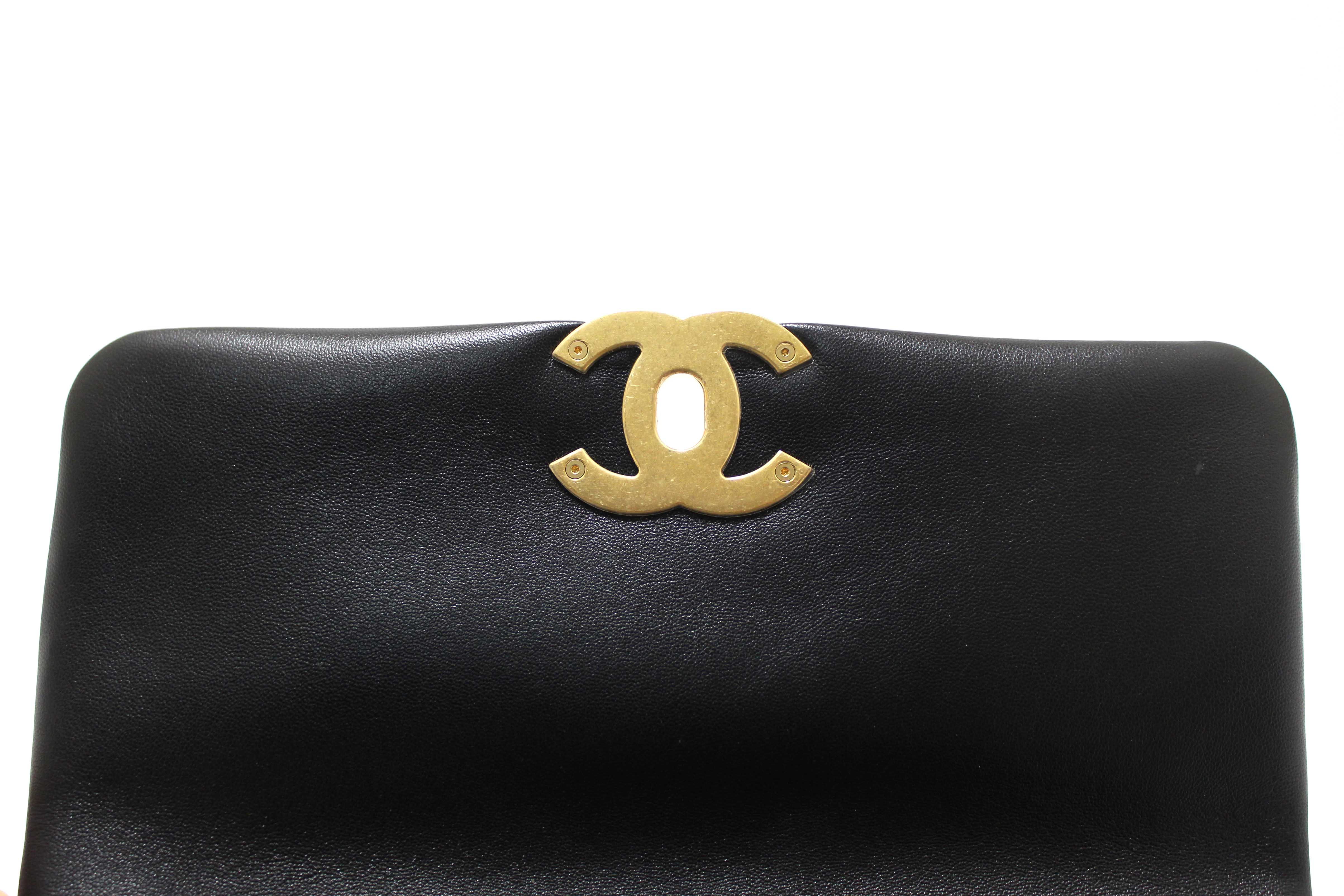 Authentic Chanel 19 Small Black Quilted Lambskin Leather Shoulder Crossbody Bag