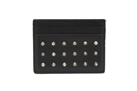 Authentic Yves Saint Laurent Black Leather Rockstud Calfskin Card holder