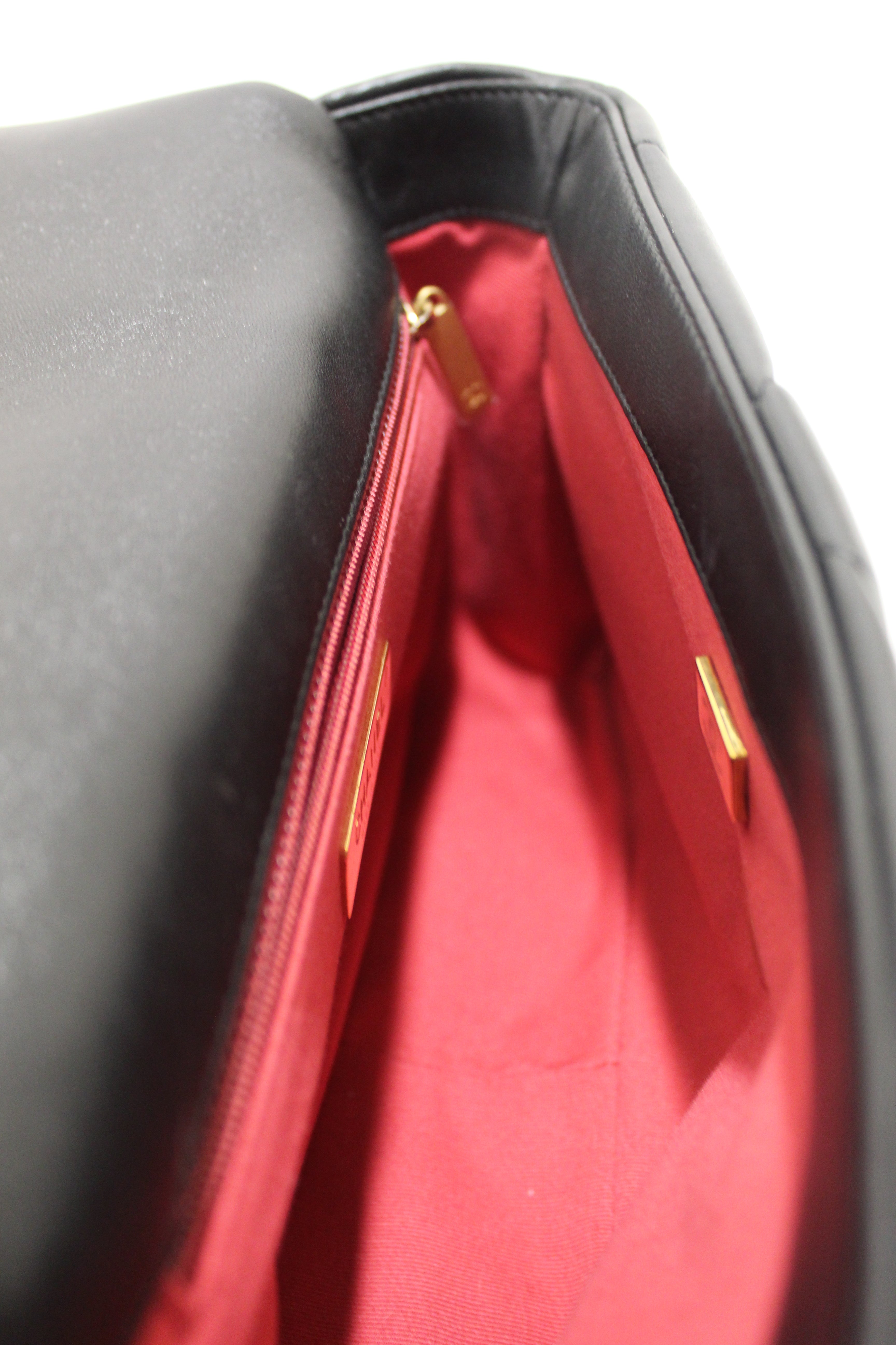 Authentic Chanel 19 Small Black Quilted Lambskin Leather Shoulder Crossbody Bag