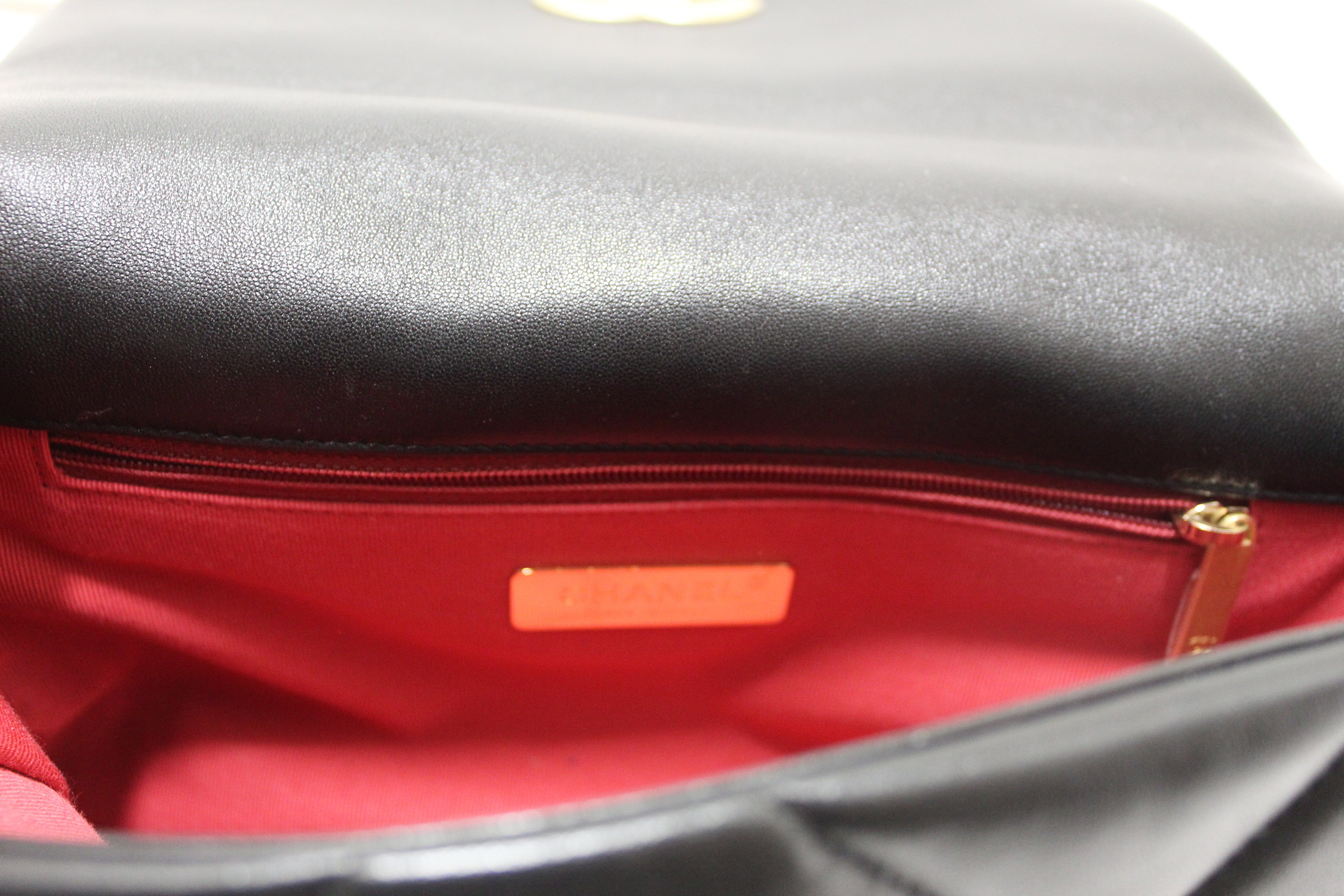 Authentic Chanel 19 Small Black Quilted Lambskin Leather Shoulder Crossbody Bag