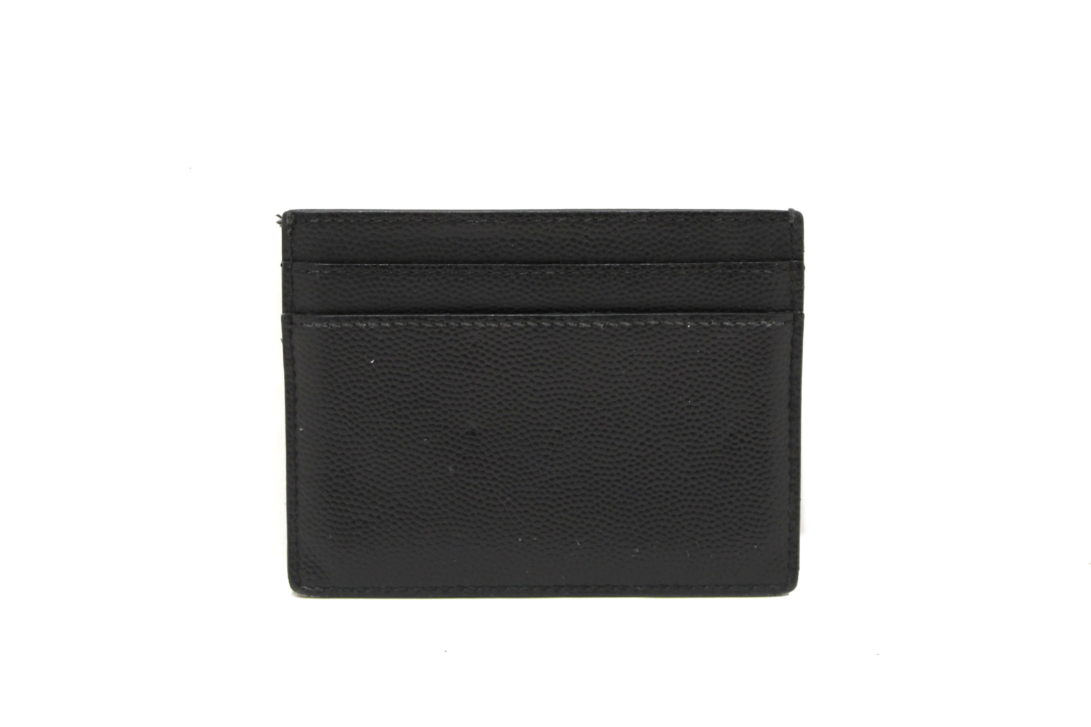 Authentic Yves Saint Laurent Black Leather Rockstud Calfskin Card holder