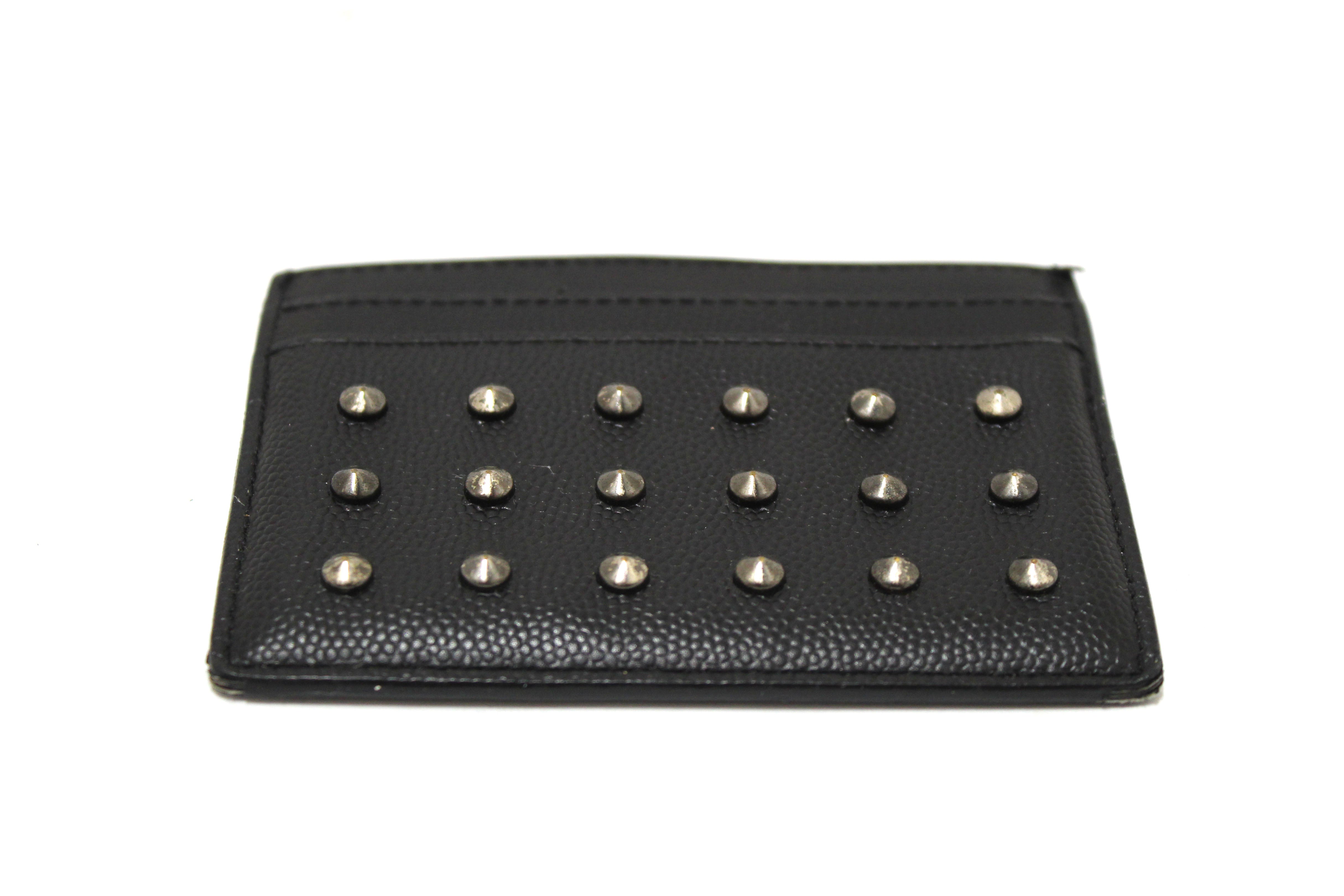 Authentic Yves Saint Laurent Black Leather Rockstud Calfskin Card holder