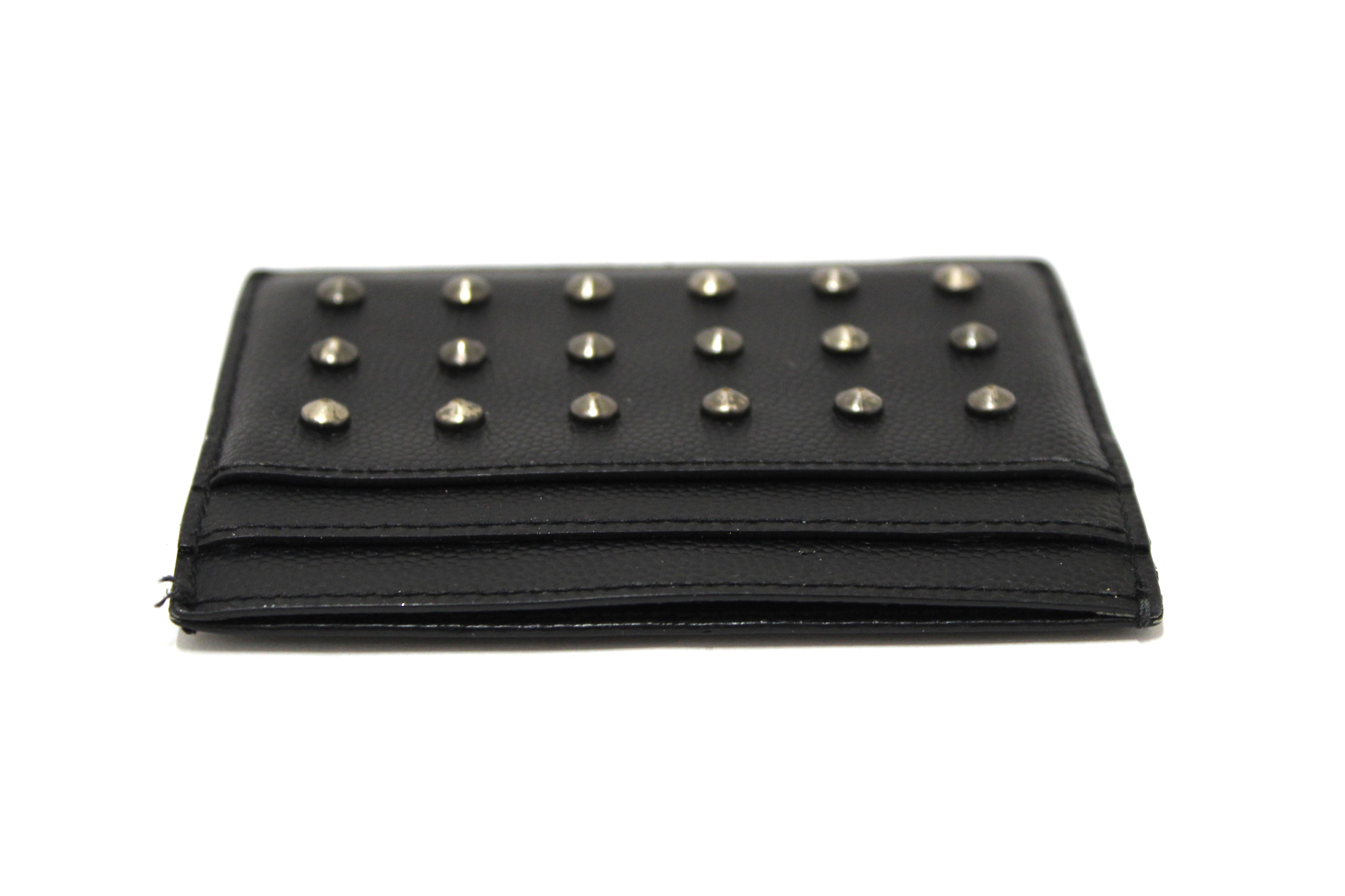 Authentic Yves Saint Laurent Black Leather Rockstud Calfskin Card holder