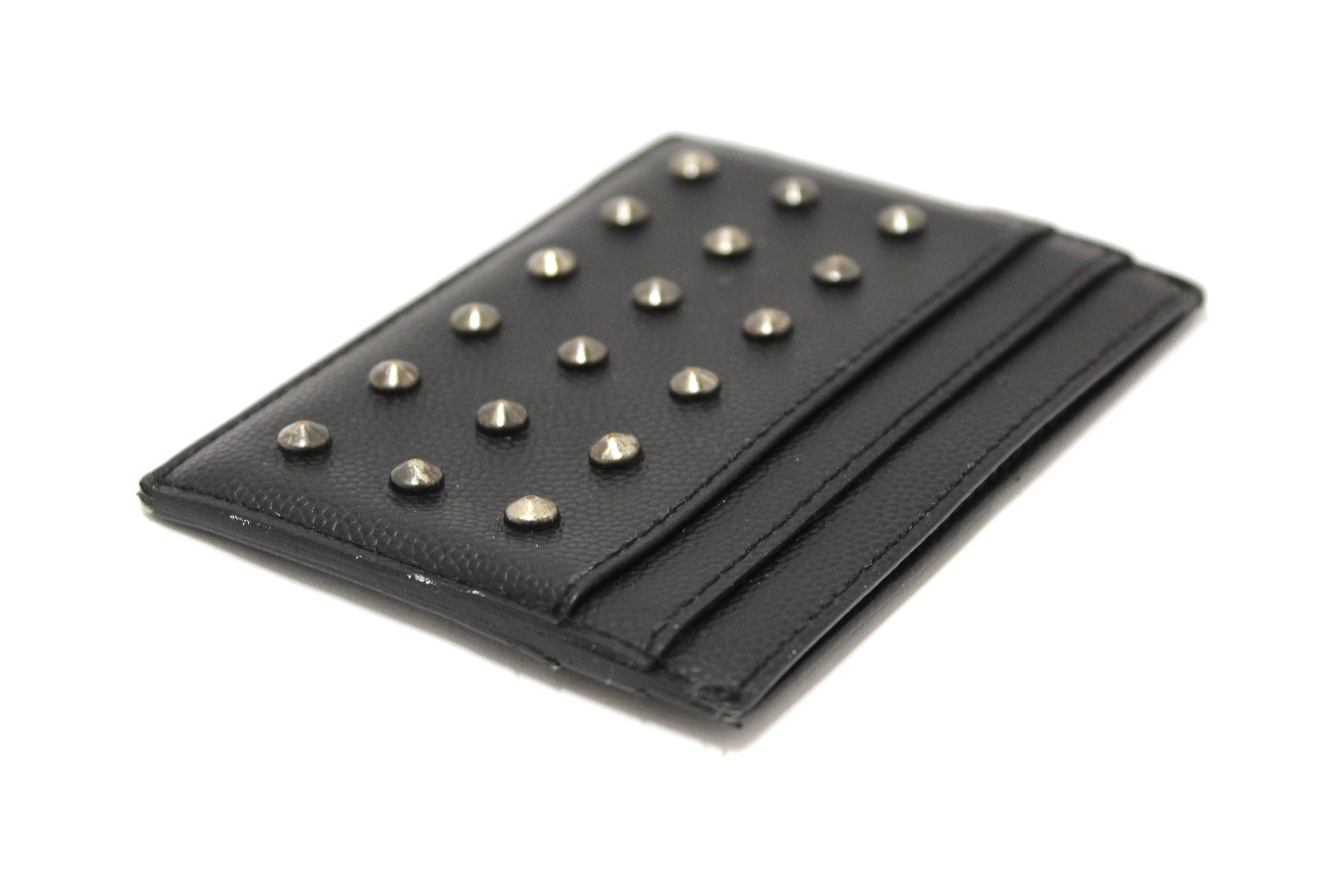 Authentic Yves Saint Laurent Black Leather Rockstud Calfskin Card holder