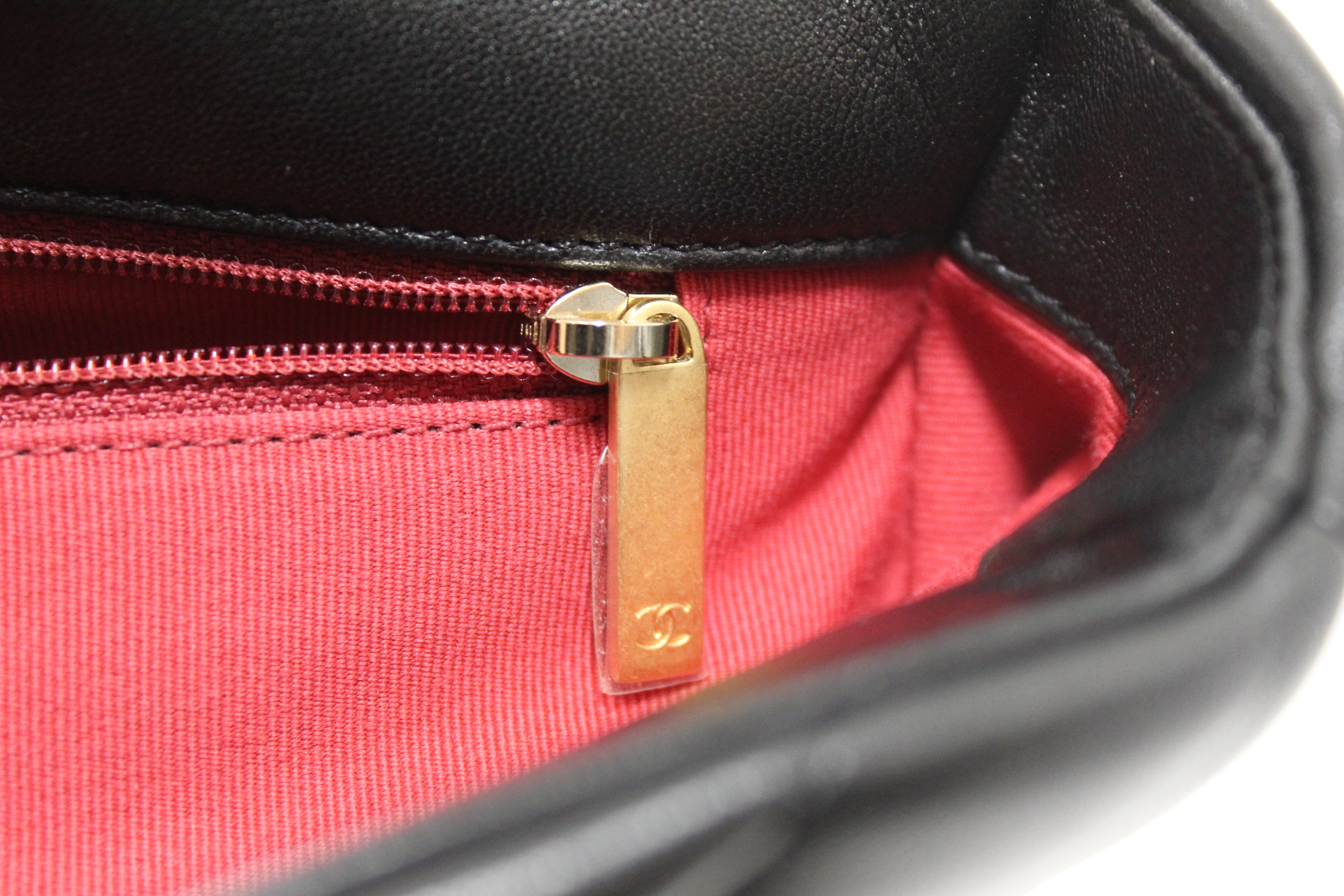 Authentic Chanel 19 Small Black Quilted Lambskin Leather Shoulder Crossbody Bag