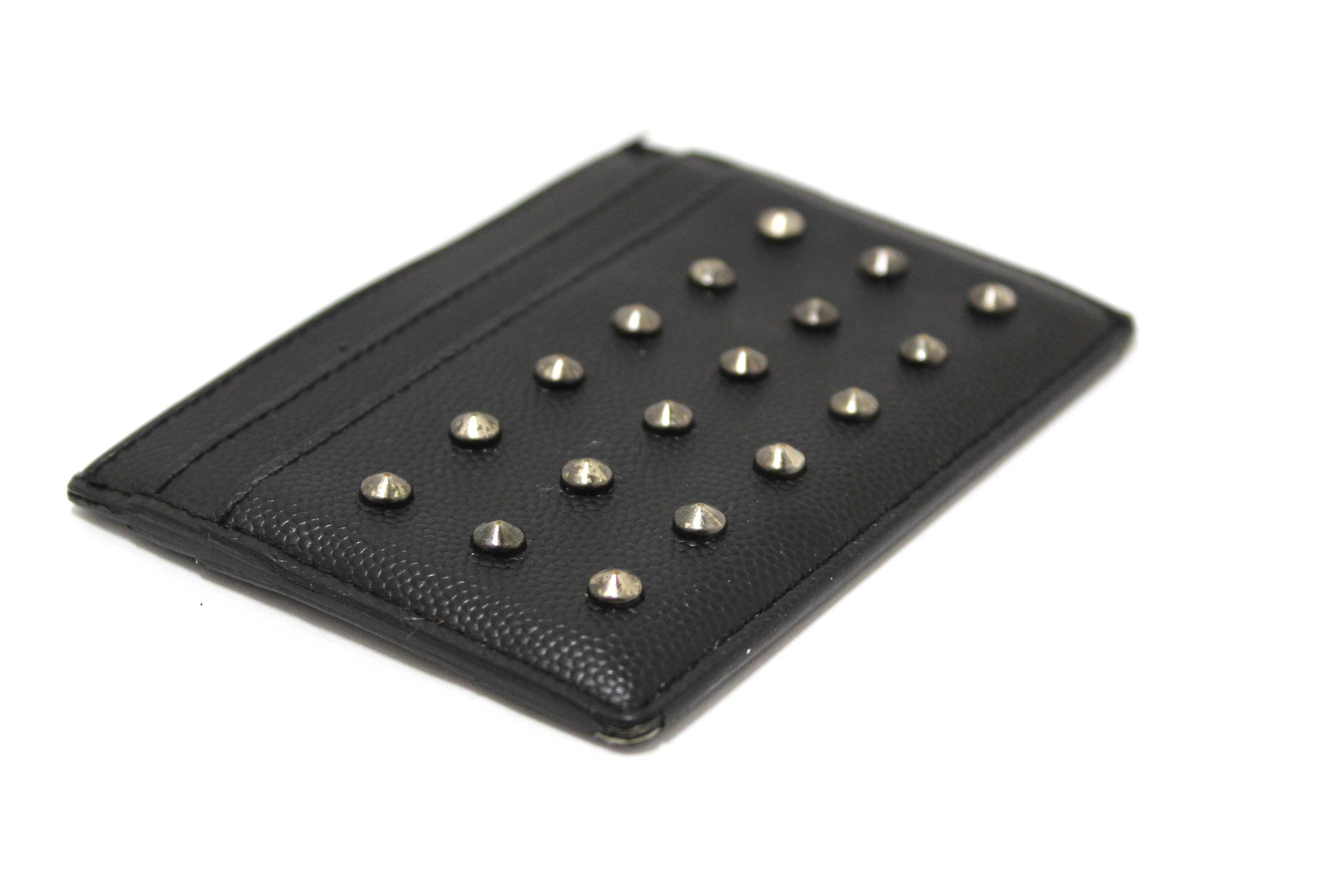 Authentic Yves Saint Laurent Black Leather Rockstud Calfskin Card holder