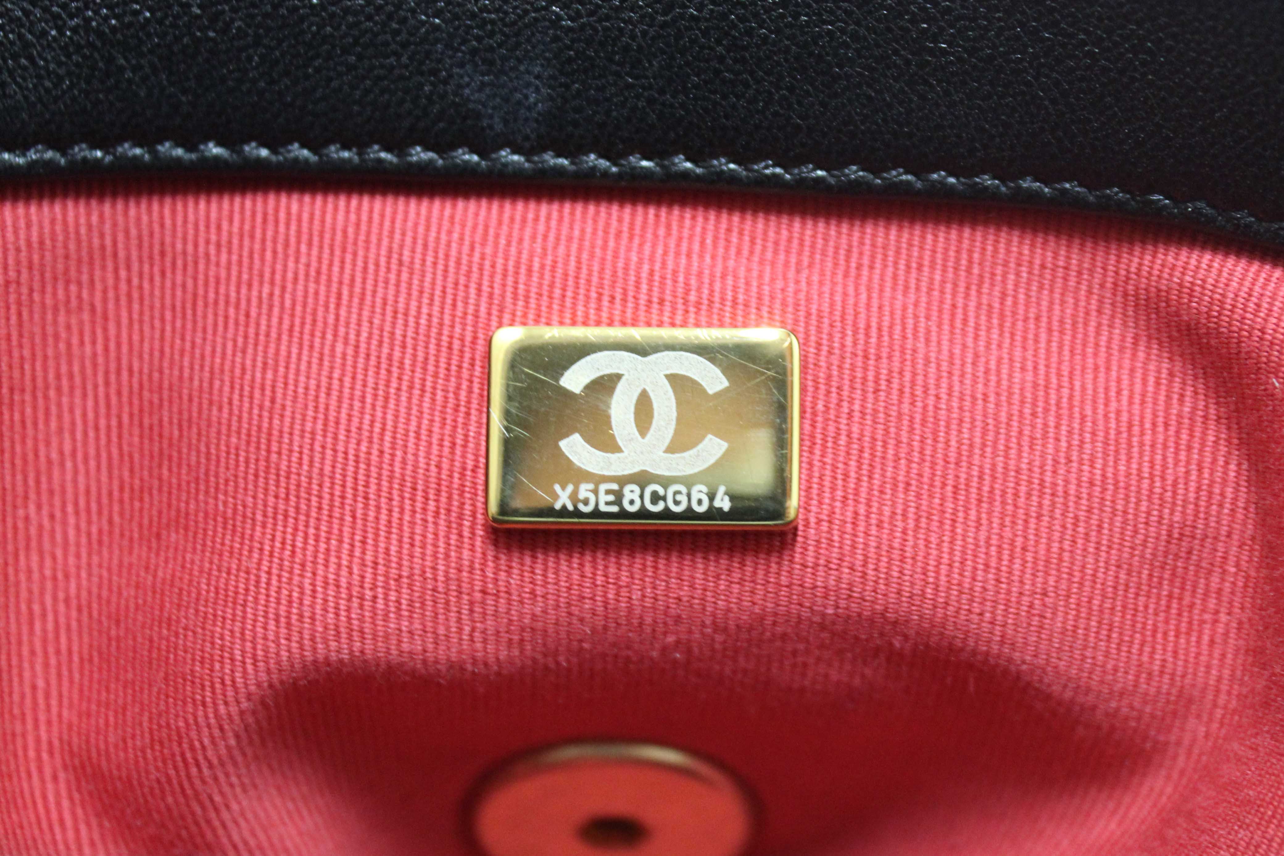 Authentic Chanel 19 Small Black Quilted Lambskin Leather Shoulder Crossbody Bag